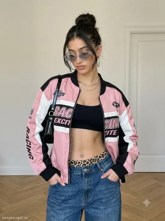 Pink Racing Bomber Indoor #OOTD Gemini Prompts