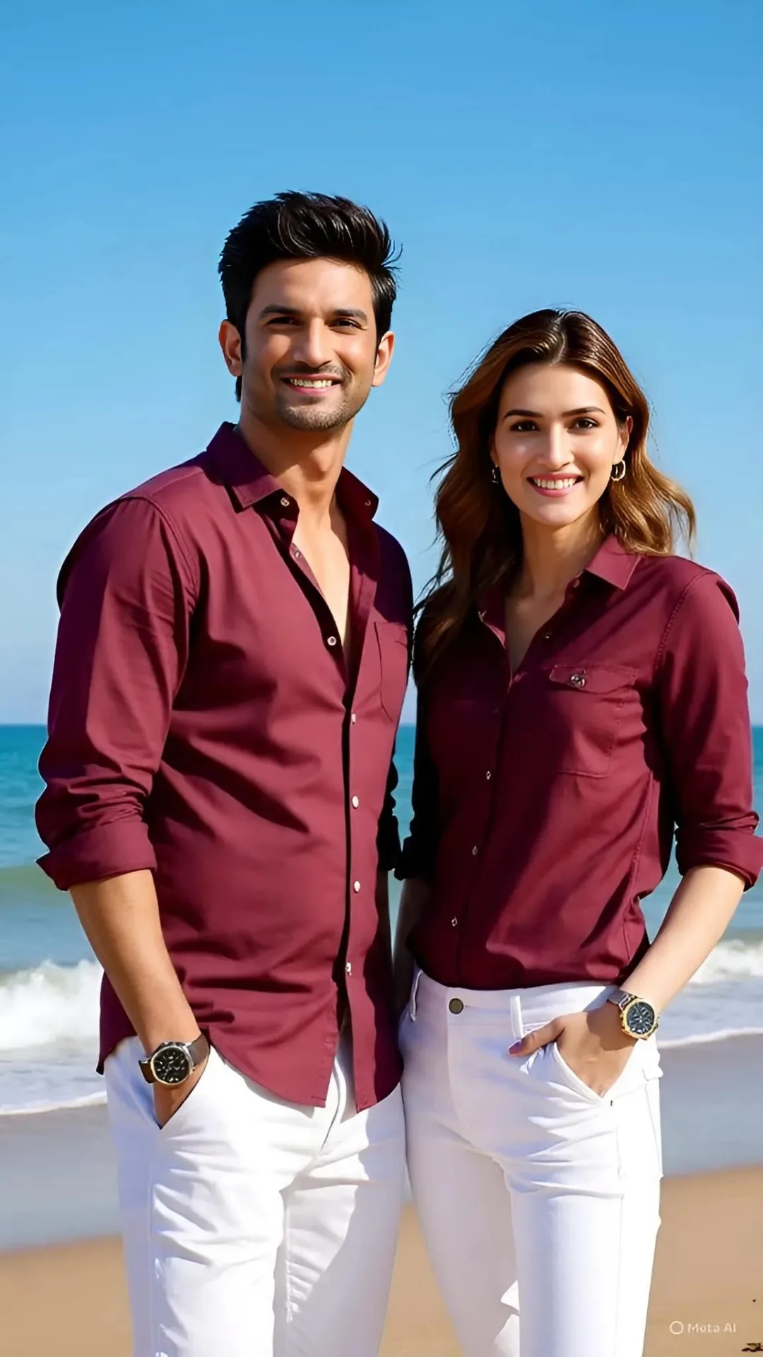 Twin Maroon Outfit Beach Look