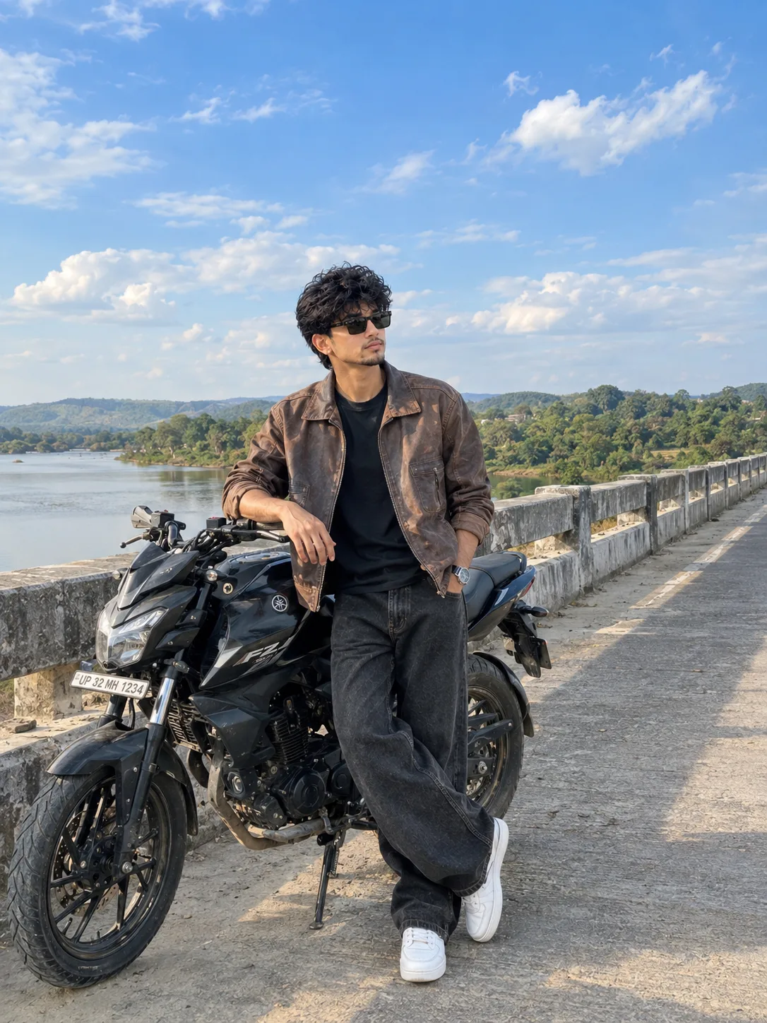 Stylish Motorcycle Bridge Portrait