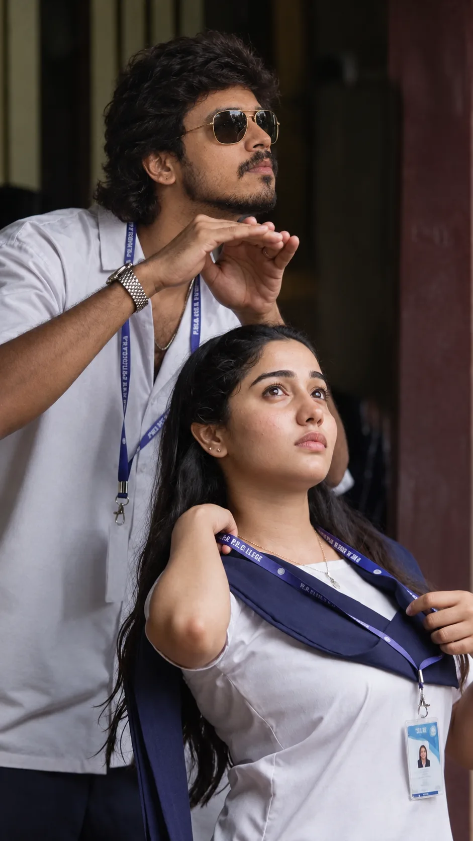 College Corridor Couple – Cinematic Portrait