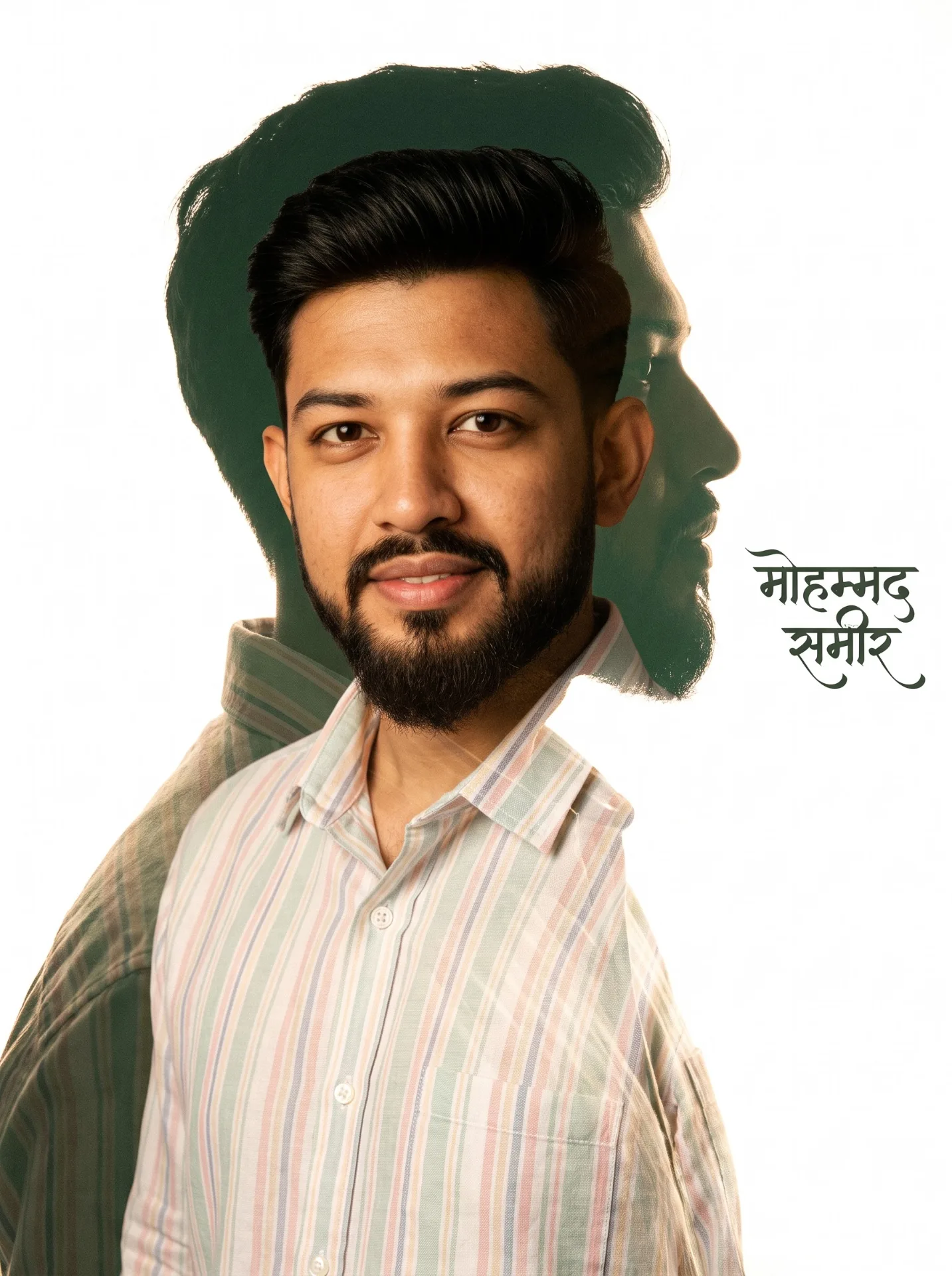 double exposure portrait poster of a stylish young Indian man