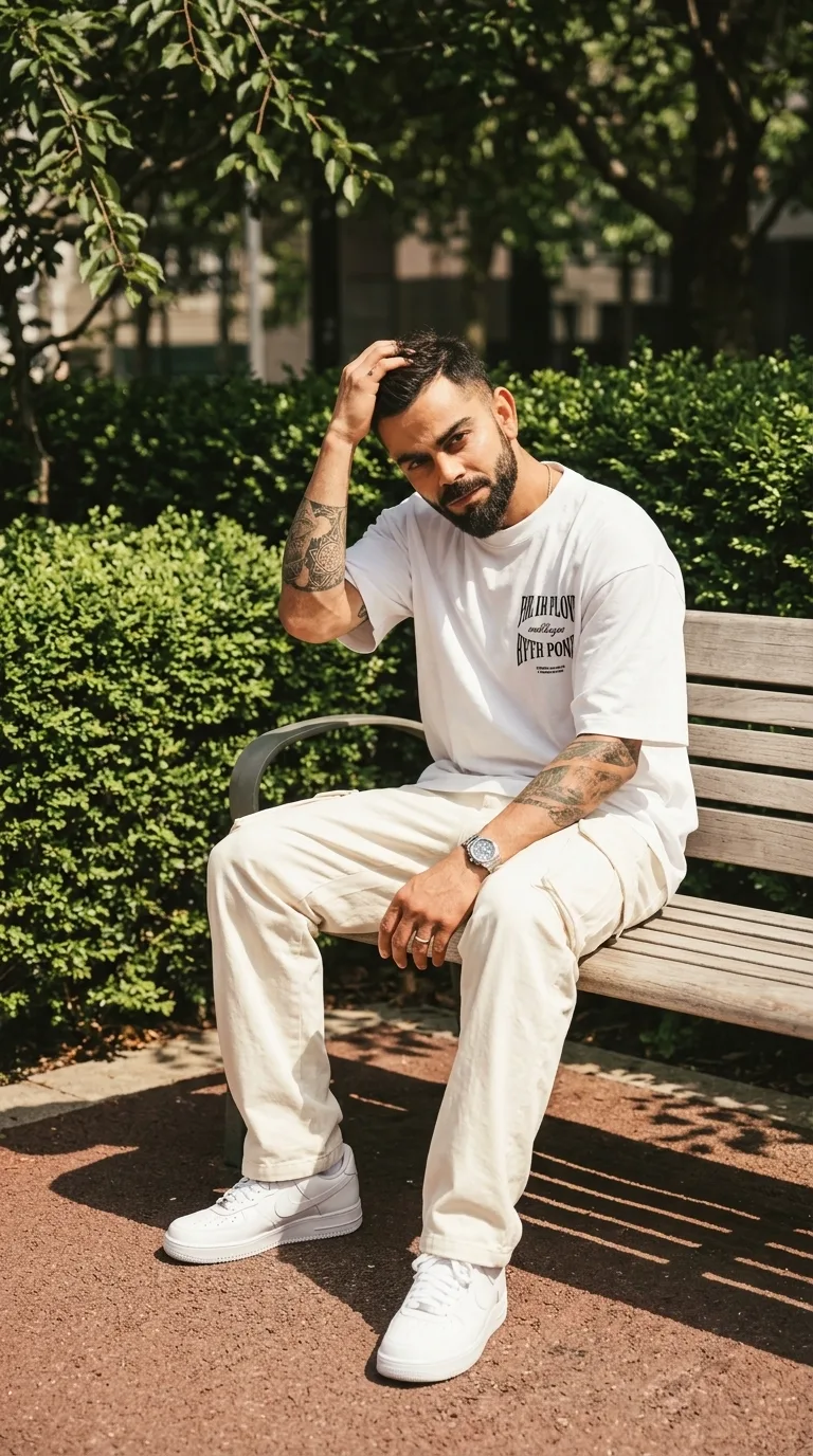 Boys Aesthetic Outdoor bench portrait prompt