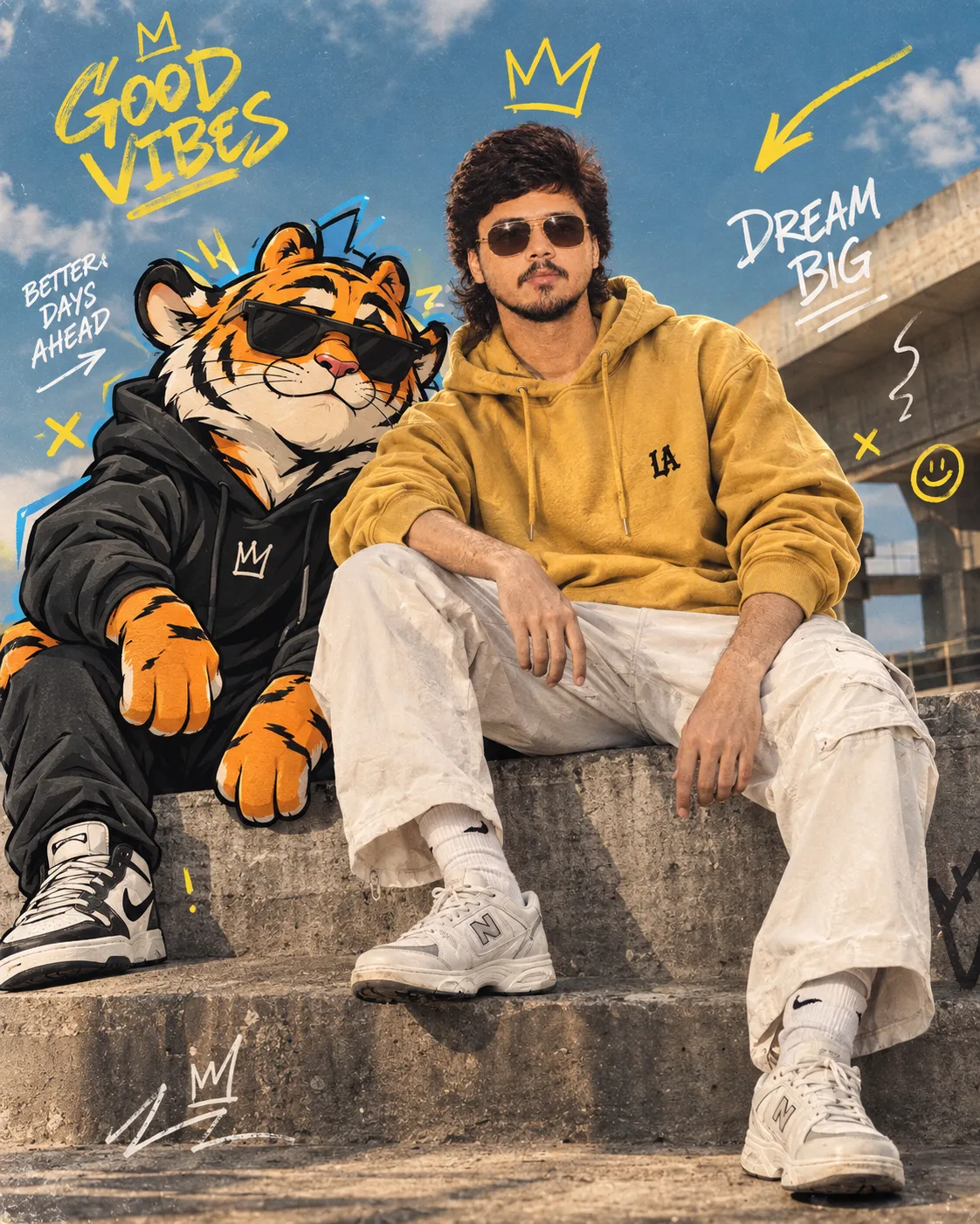 Cartoon Companion Editorial AI Prompt | Cinematic Streetwear Portrait with Stylized [ANIMAL]