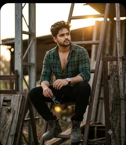 Rugged Sunset Portrait - Man Sitting on Ladder