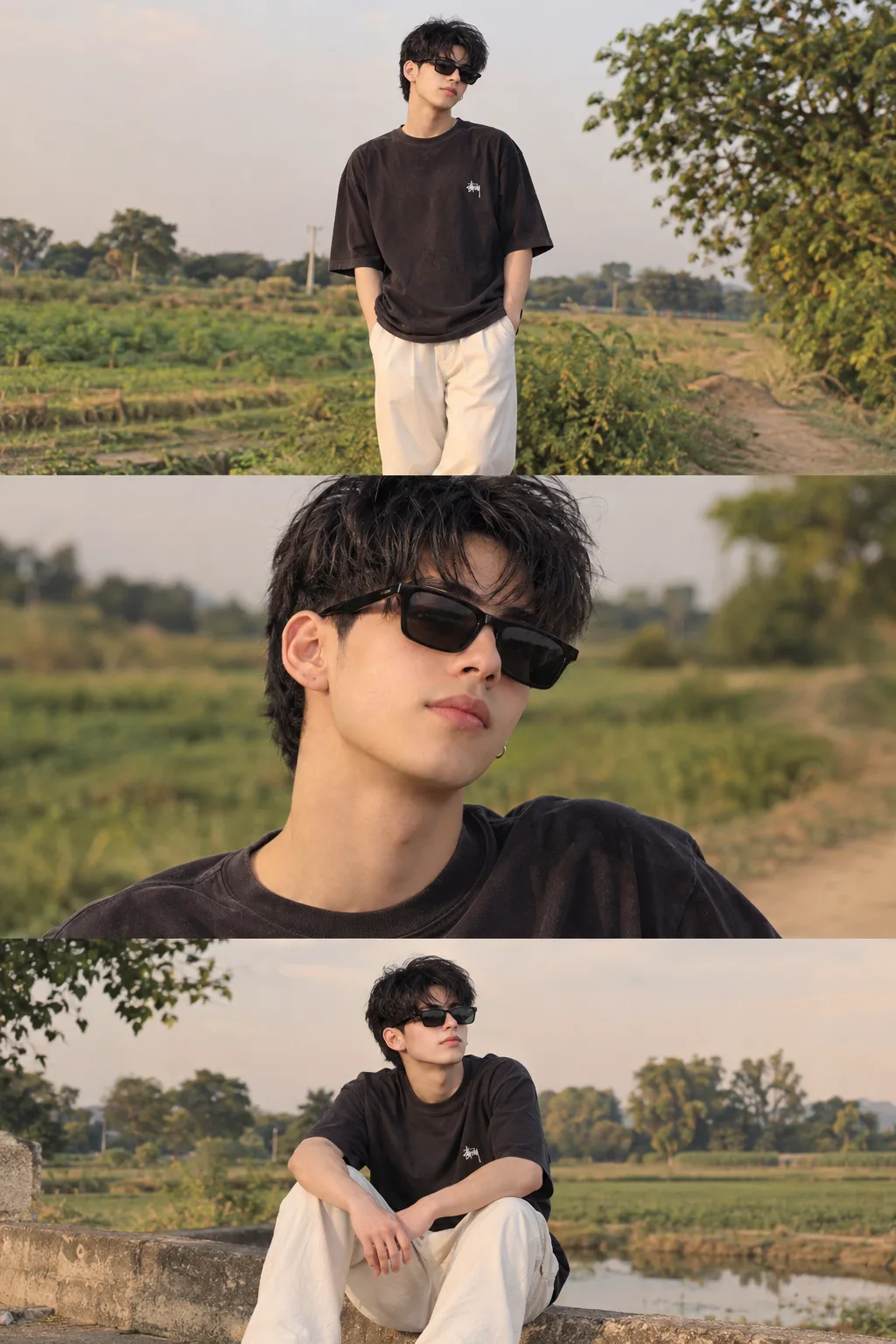 ultra-realistic cinematic vertical 3-frame photo