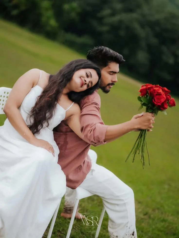 Candid Monsoon Meadow Pre-Wedding Portrait of Young Indian Couple
