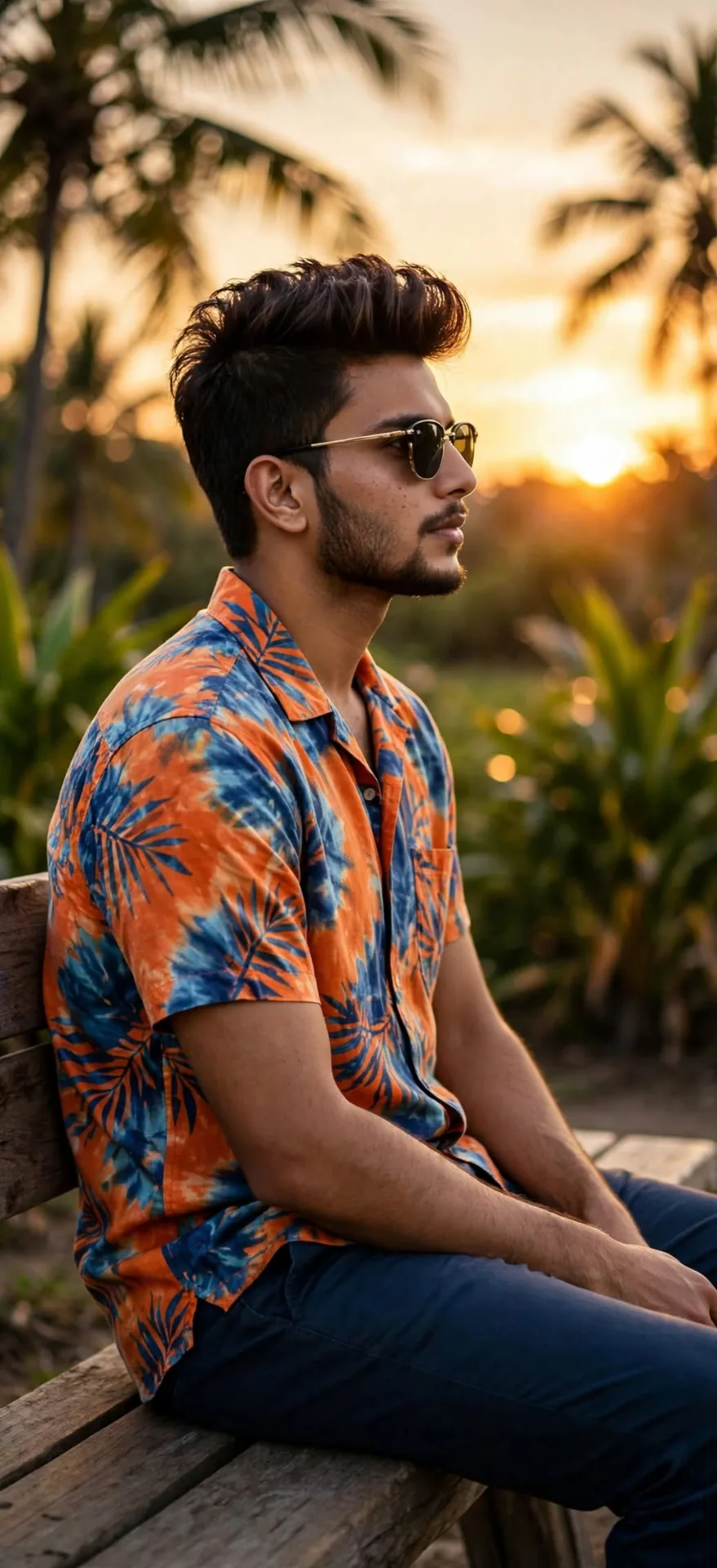 Tropical Sunset Portrait - Stylish Man with Hawaiian Shirt