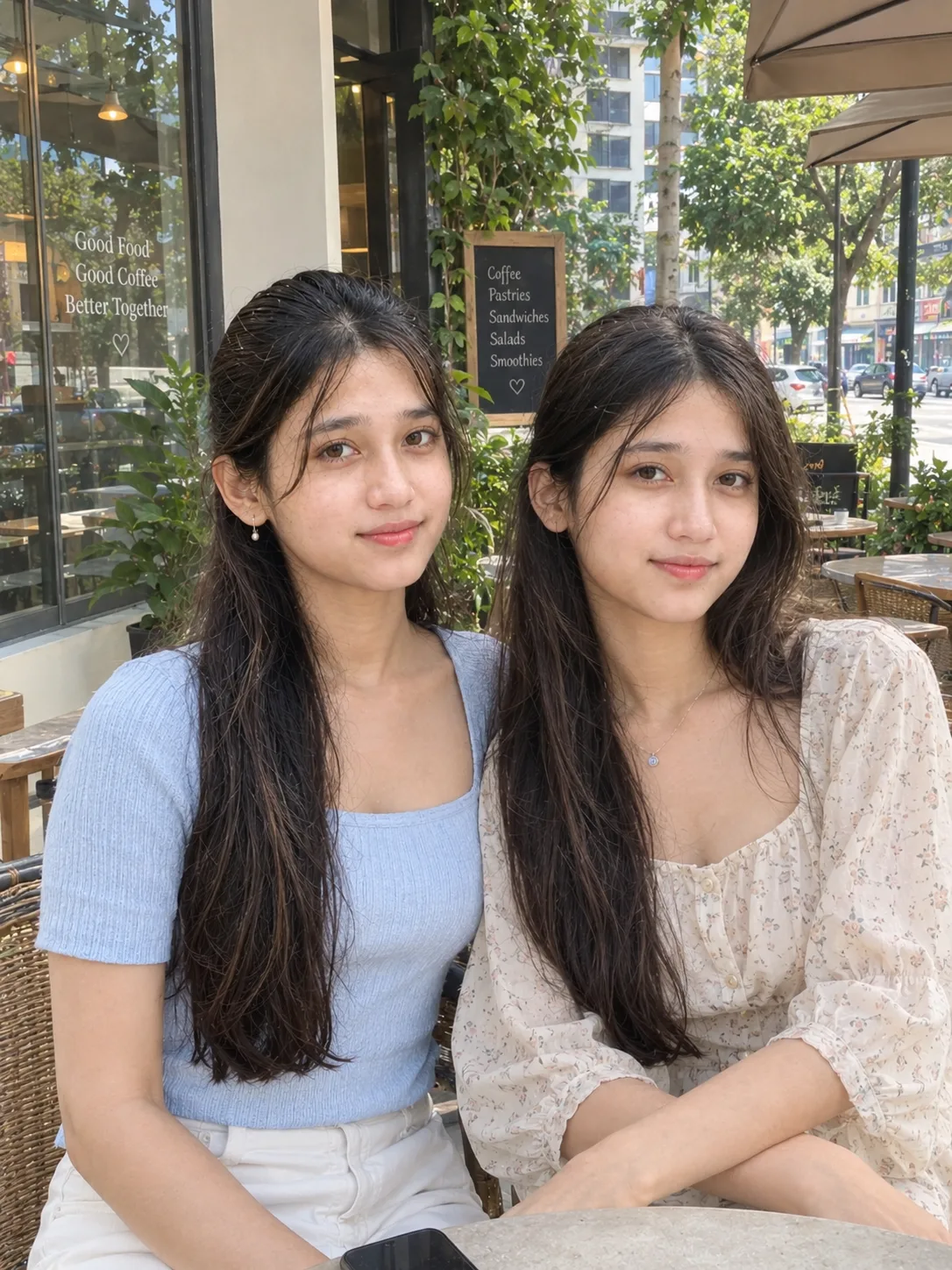 Ultra Realistic Two Girls Cafe Day Shot