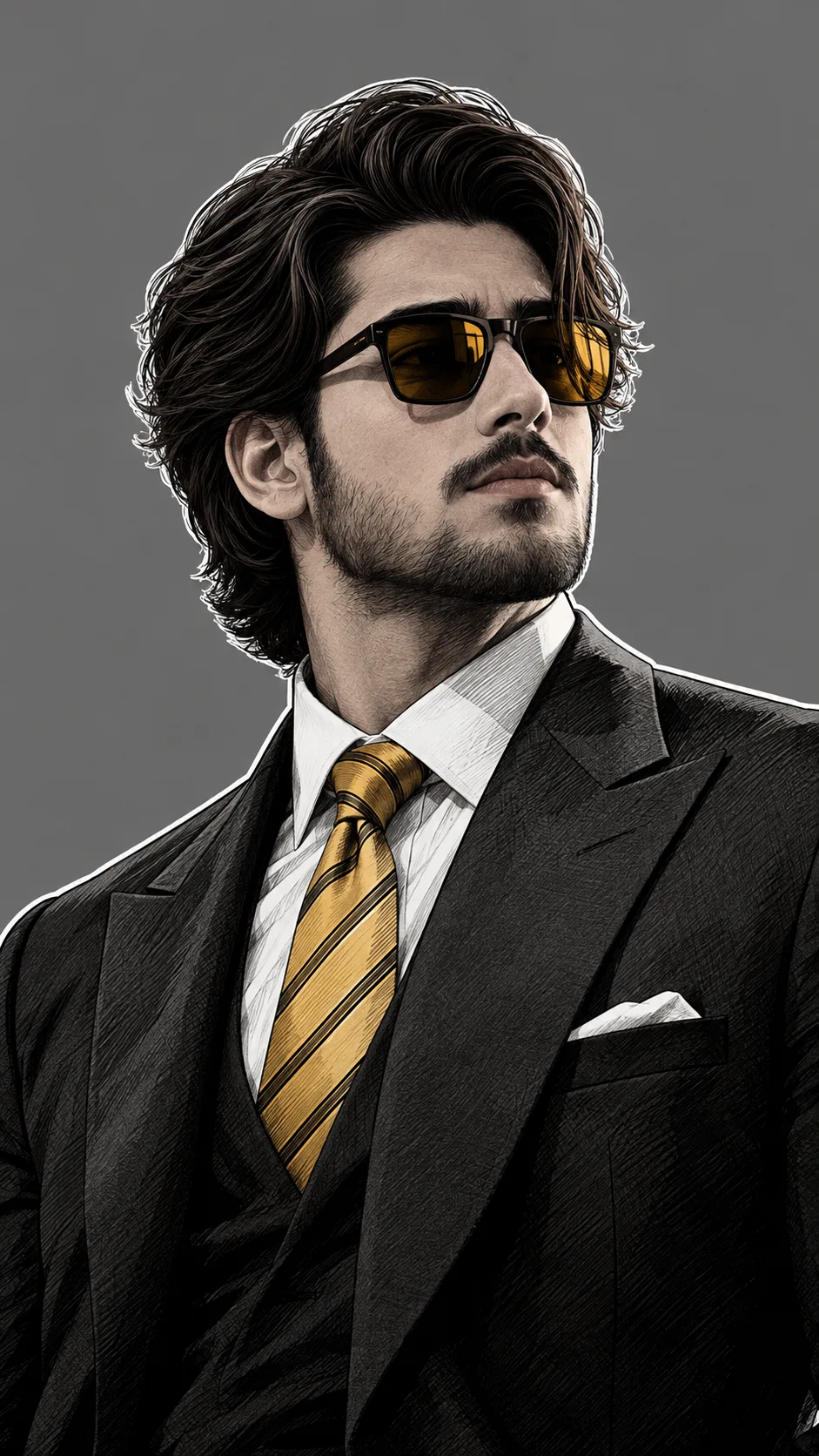 Stylish Suited Man with Amber Sunglasses