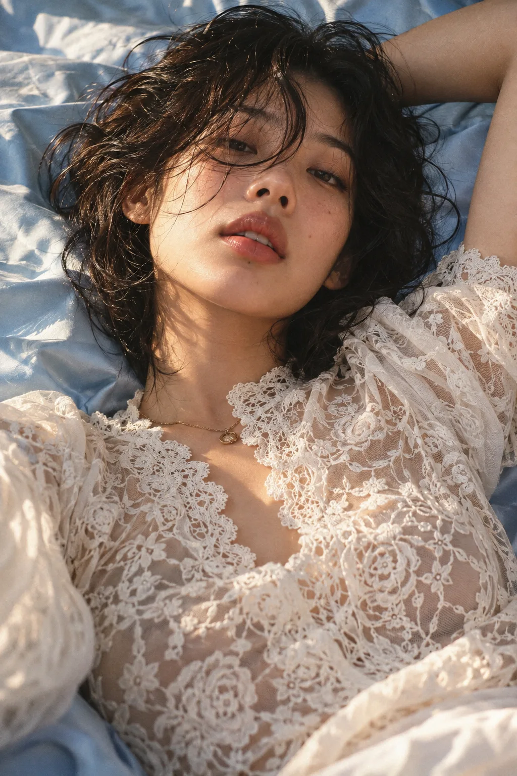 Blue Silk Reverie | A Vintage Lace Editorial