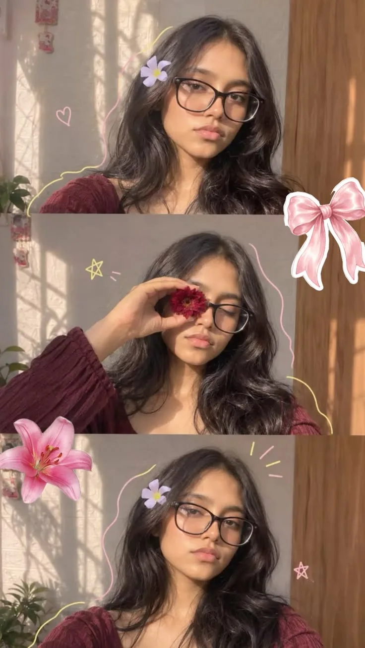 Dreamy Floral Glasses Girl Collage Aesthetic 🌸🎀📸✨