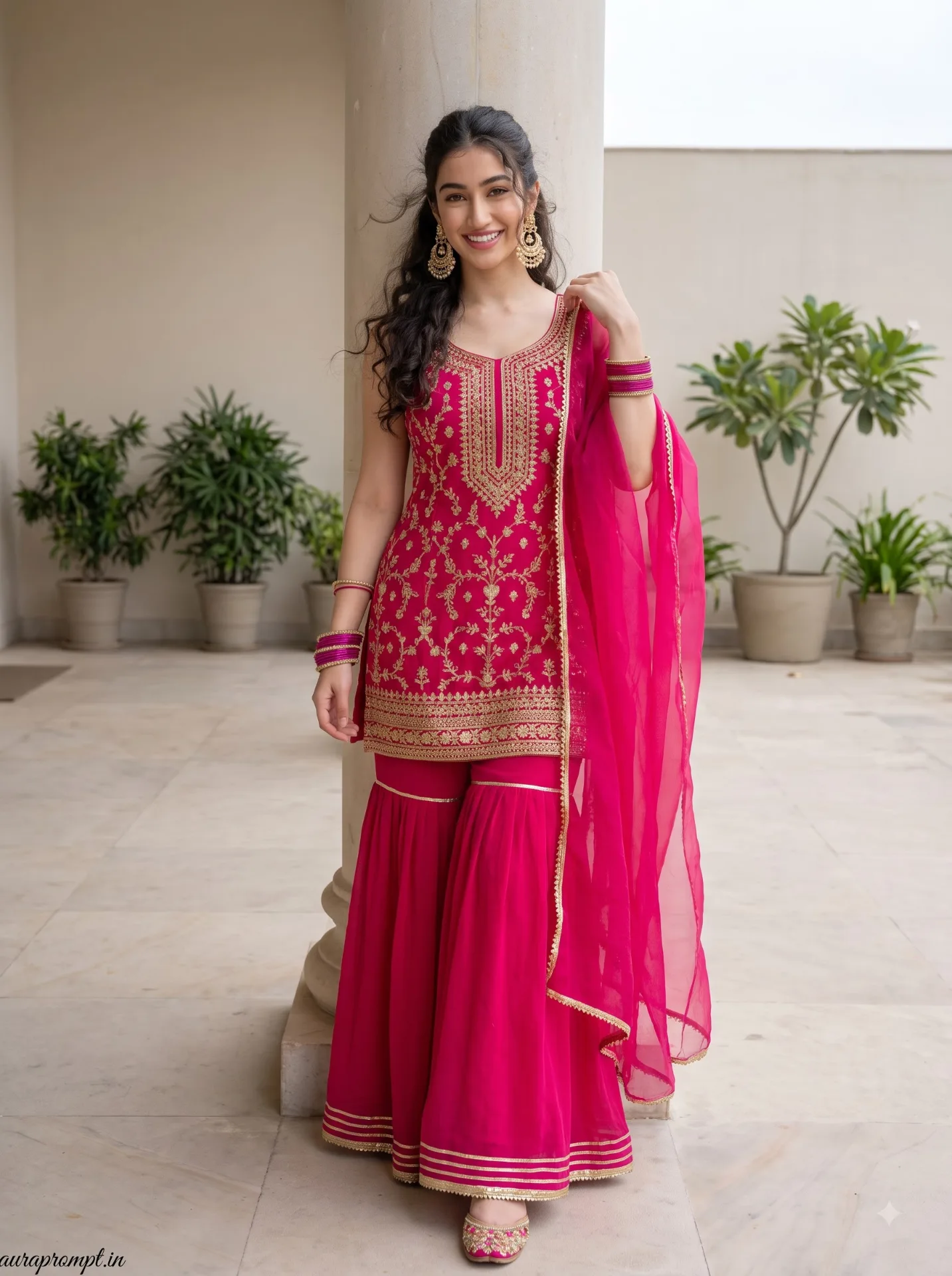 Fuchsia Sharara Kurti Gemini Prompt