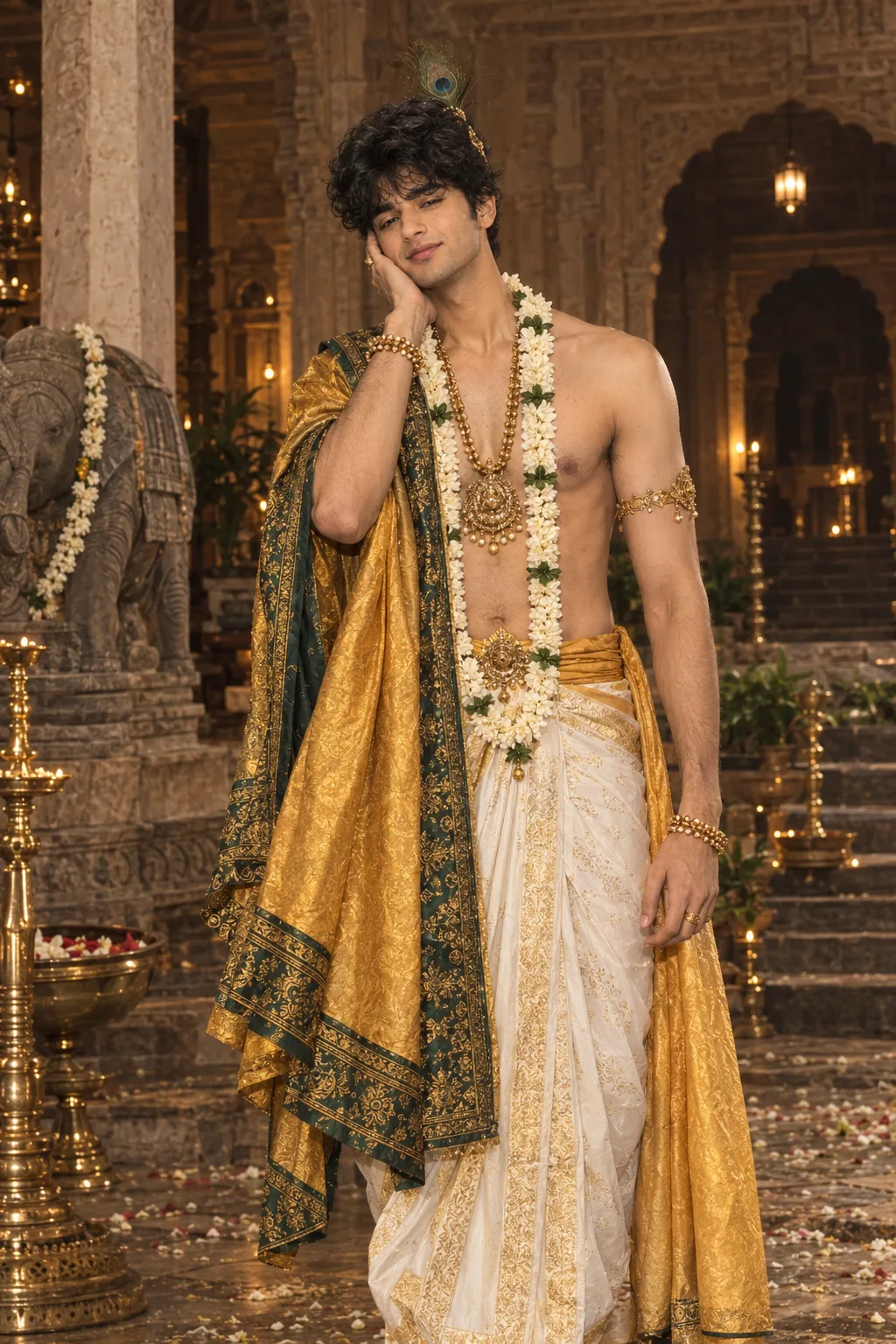 Traditional Indian Royal Krishna Look 👑🦚