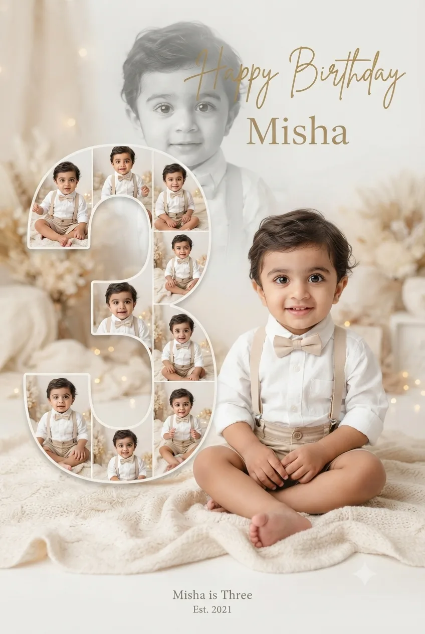 Cute baby boy 3rd birthday collage poster