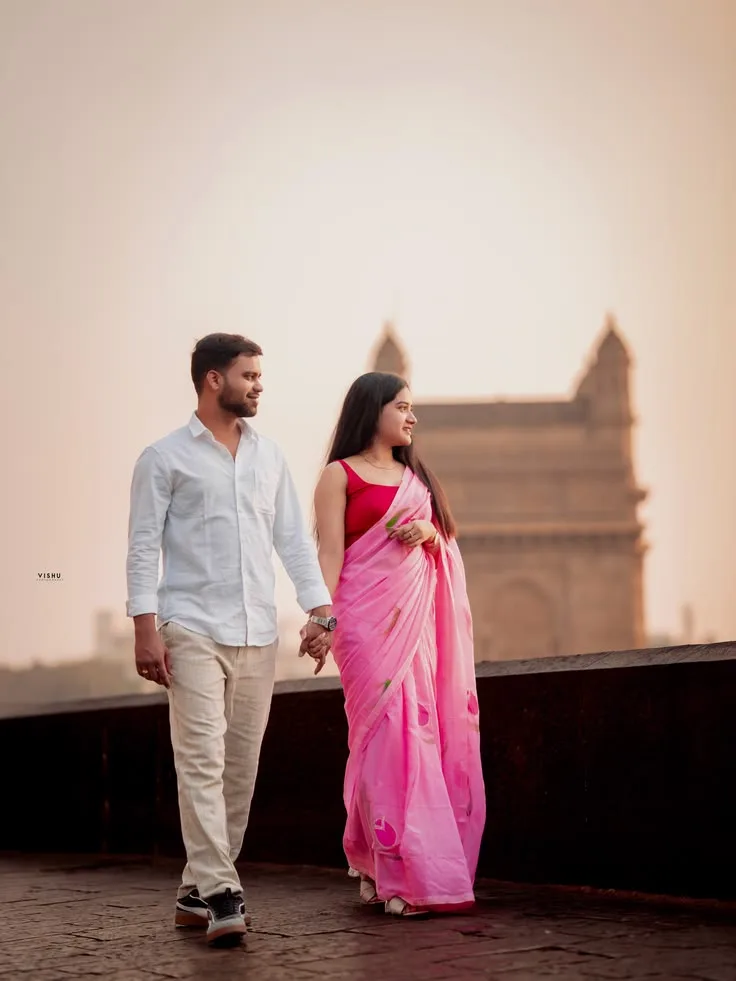 Candid Outdoor Pre-Wedding Portrait of Young Couple at Gateway of India