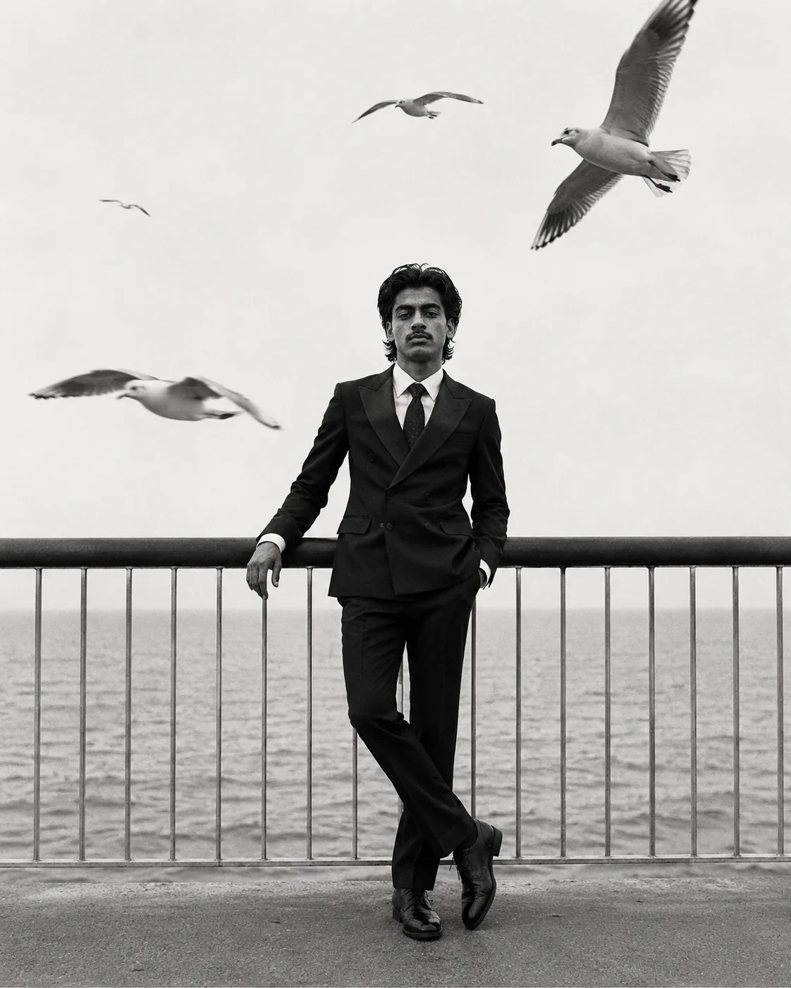 Black & White Seaside Suit Portrait