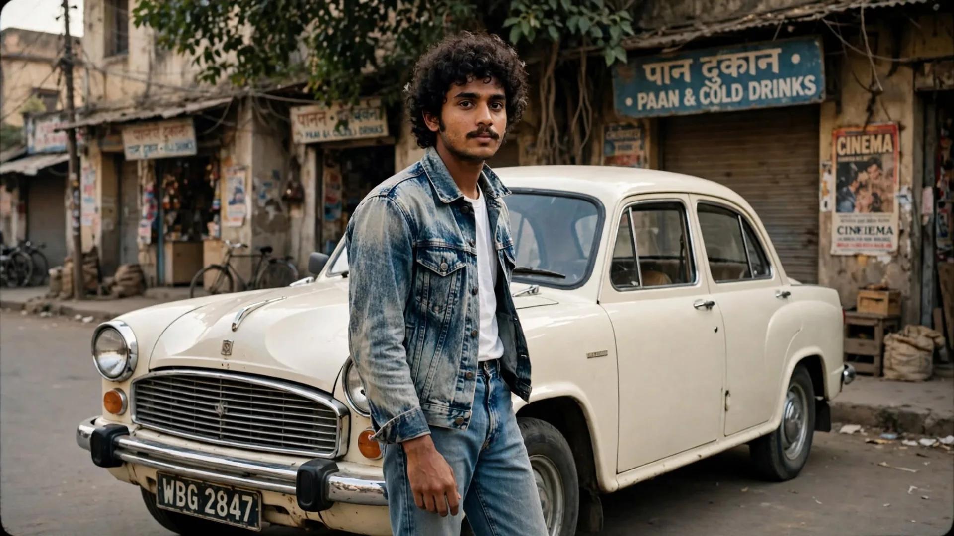 1980s Denim Street Look - Retro 16:9 Portrait