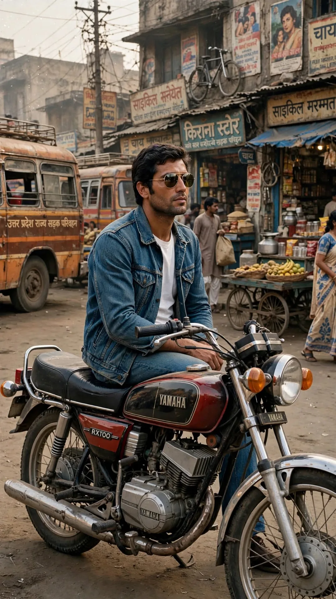 1980s Retro Bike Rider - Denim Jacket Vintage Style