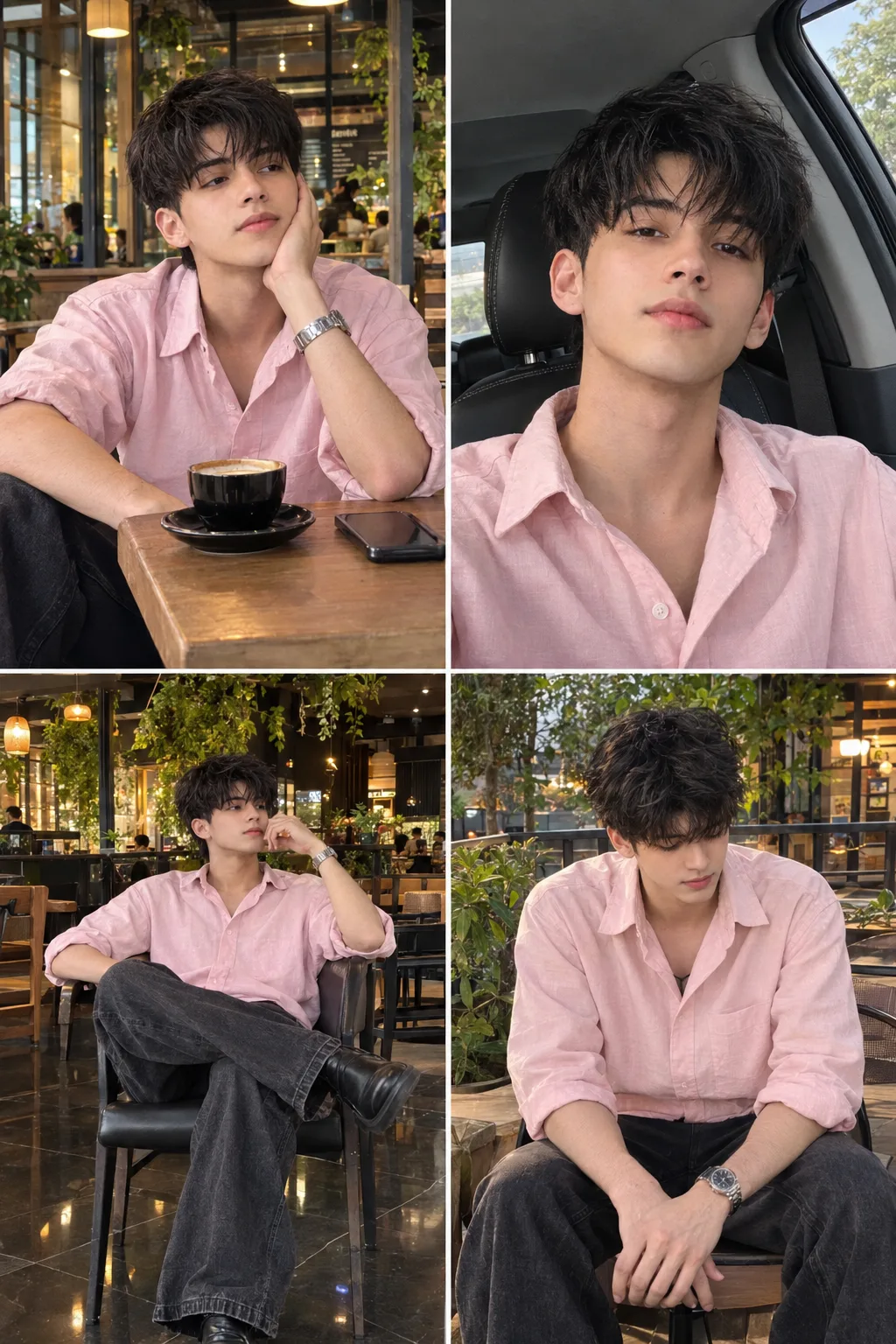 Pink Shirt Cafe Portrait Collage