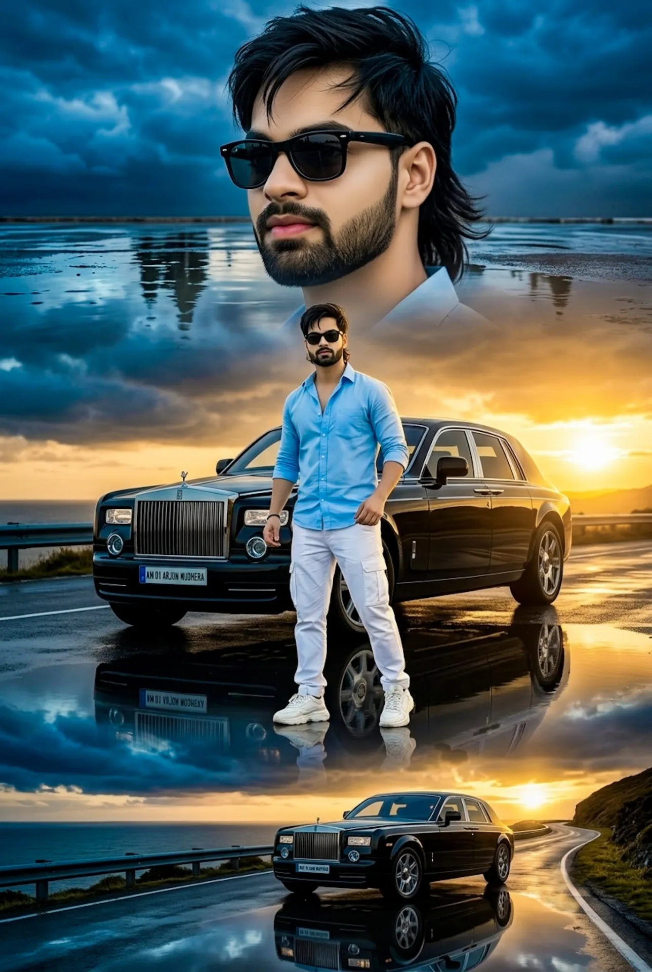 Cinematic Triple-Composite Luxury Poster in Golden Hour Tones