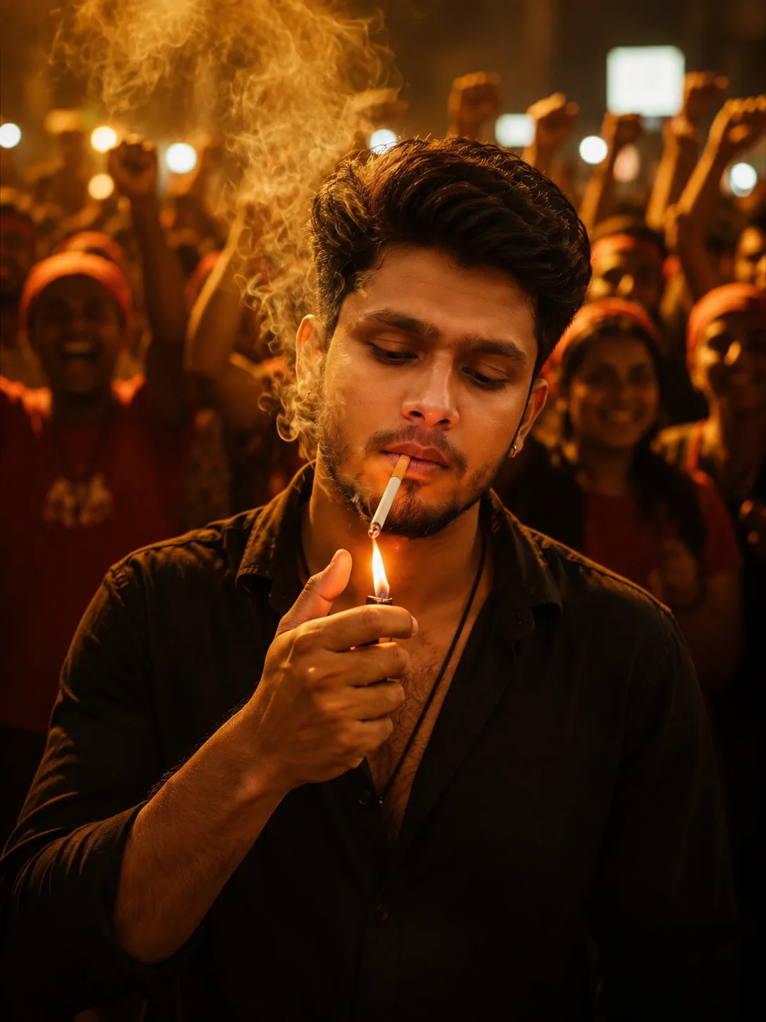 Ultra-Realistic Cinematic Smoky Night Portrait