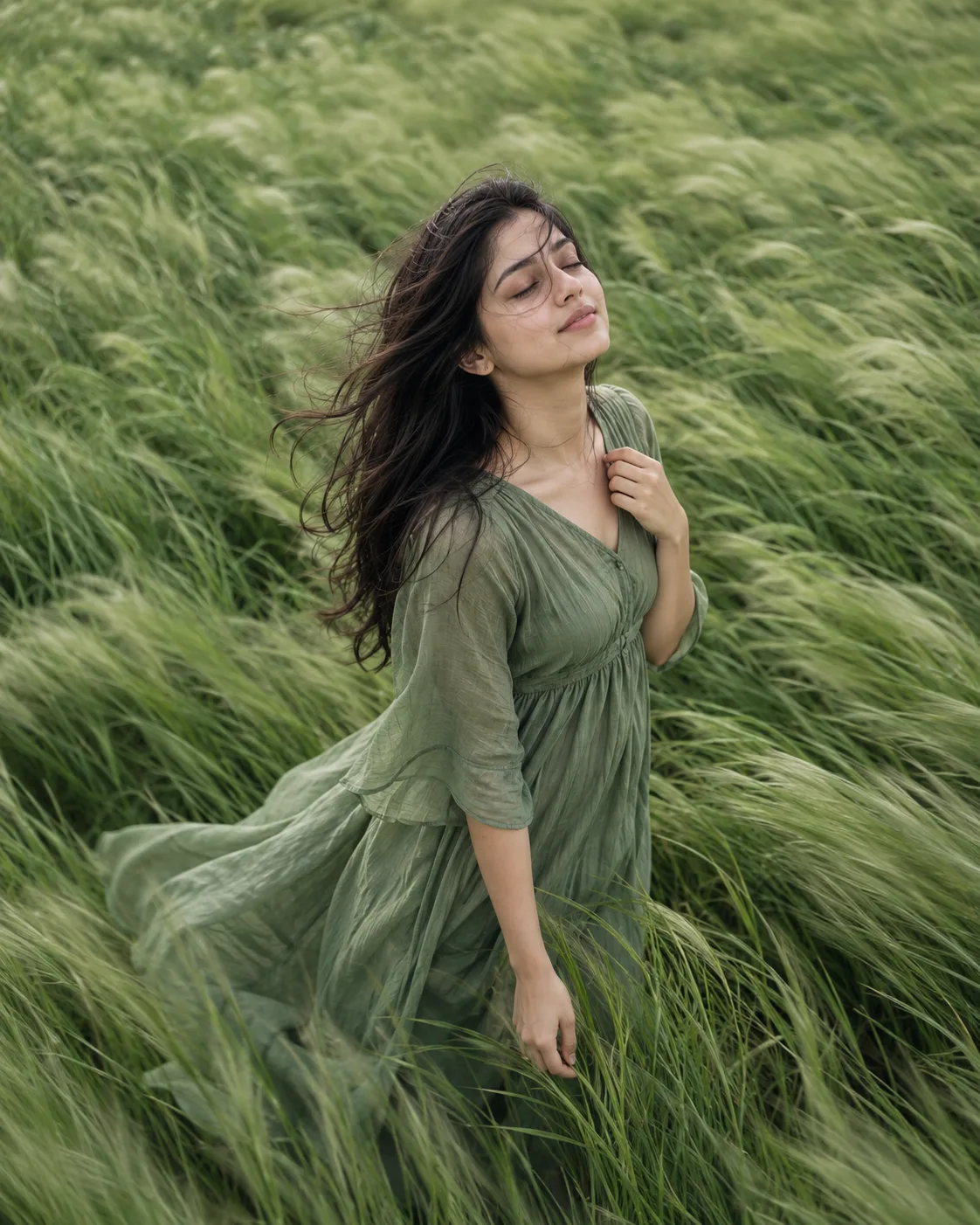 Ultra realistic cinematic portrait of a young girl in a grass field
