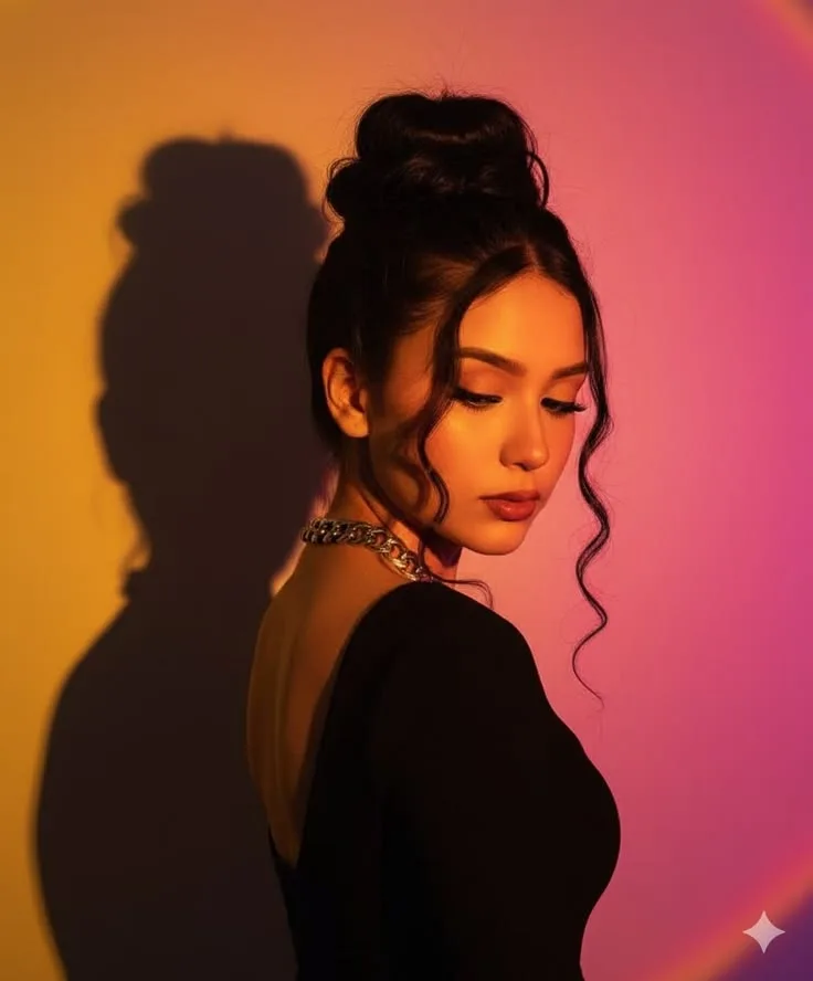 Orange Pink Shadow Portrait Woman