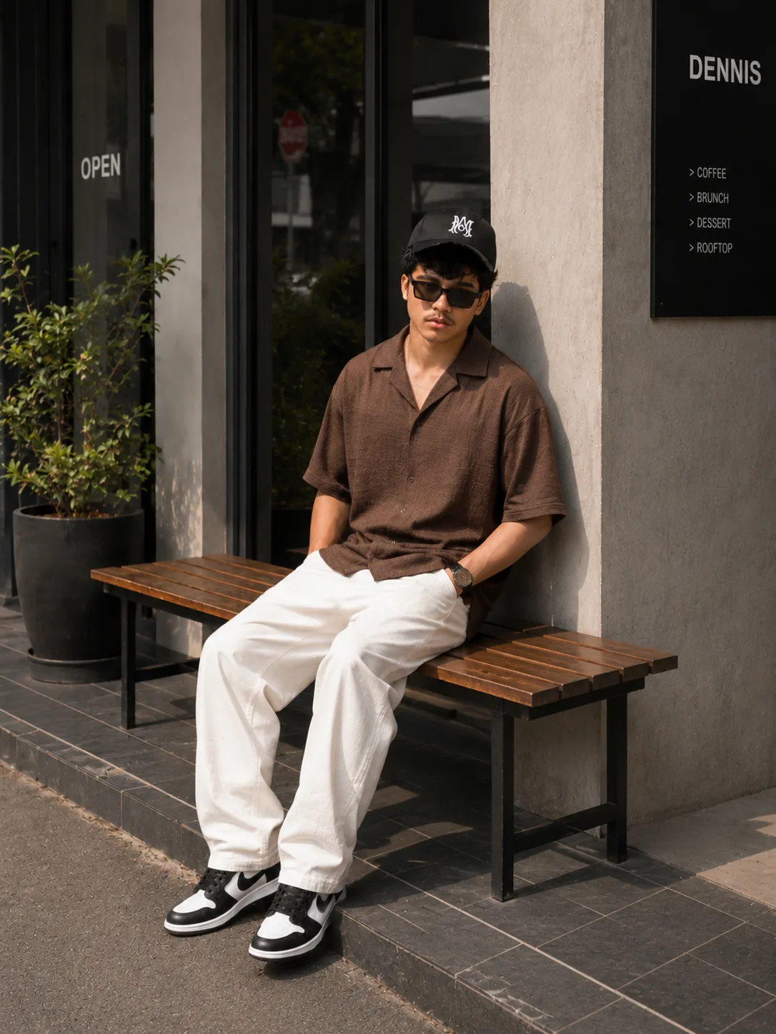 Café Side Bench Vibes ☕ | Casual Street Fashion Look