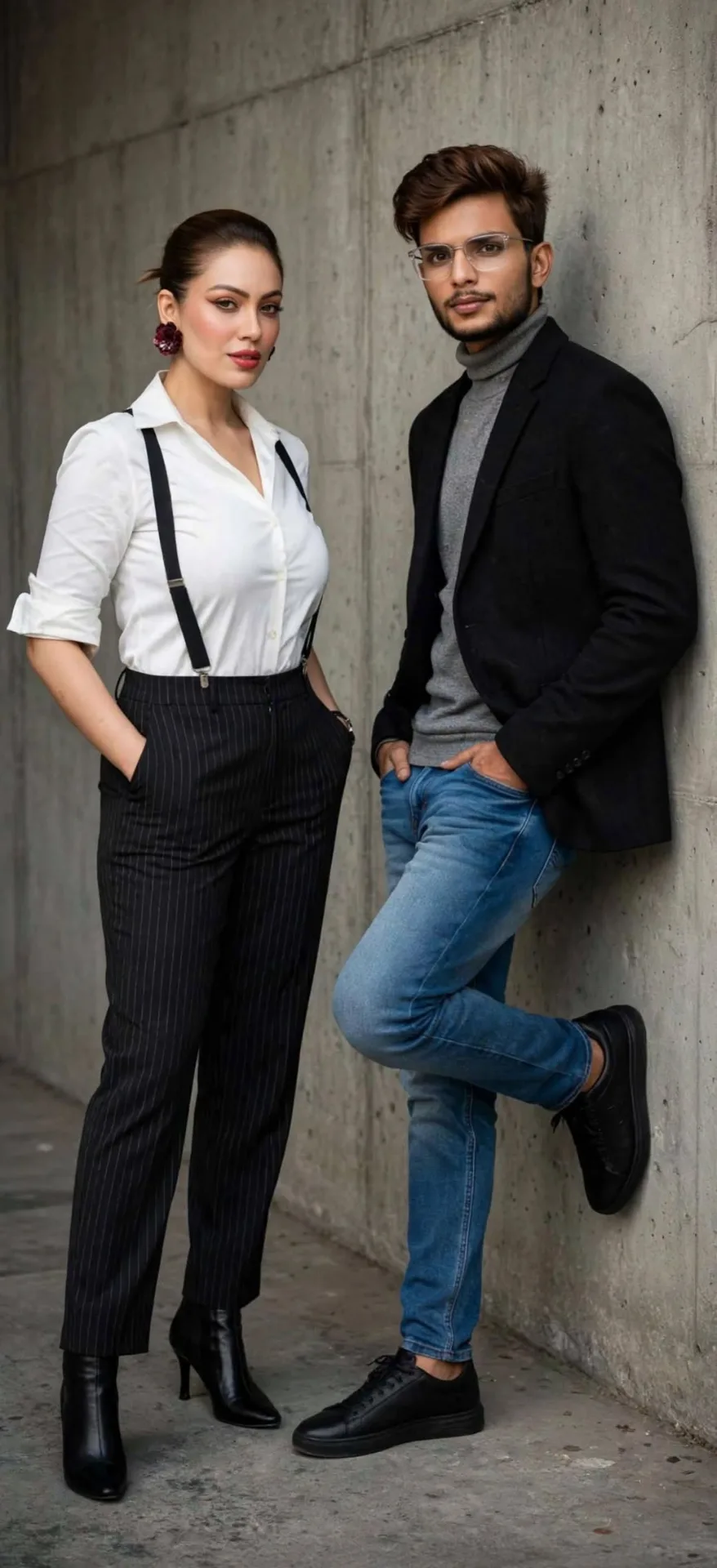 Couple Formal Power Portrait - Black Blazer & Suspenders Aesthetic | Editorial