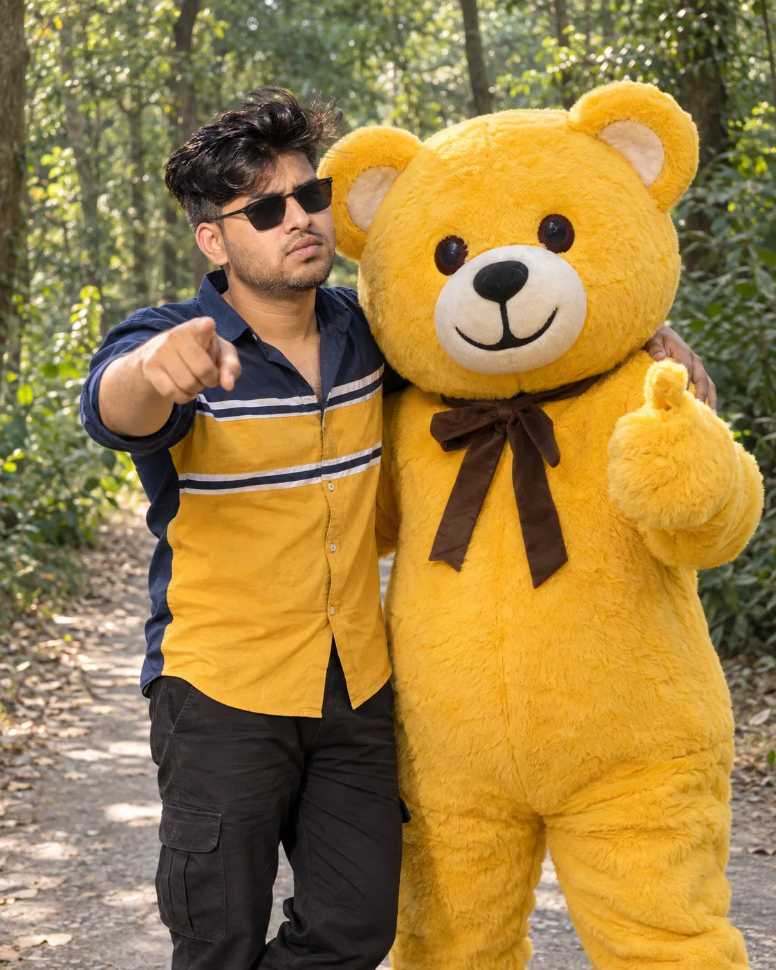 Forest Walk with a Giant Teddy Bear