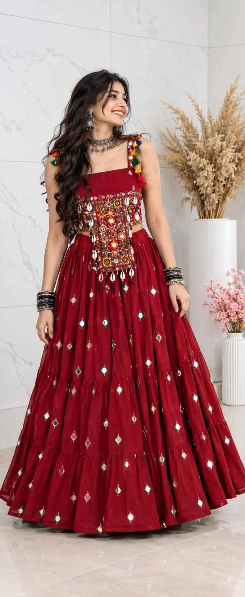 Maroon Mirror Work Lehenga ❤️✨ | Modern Gujarati Ethnic Fashion Look