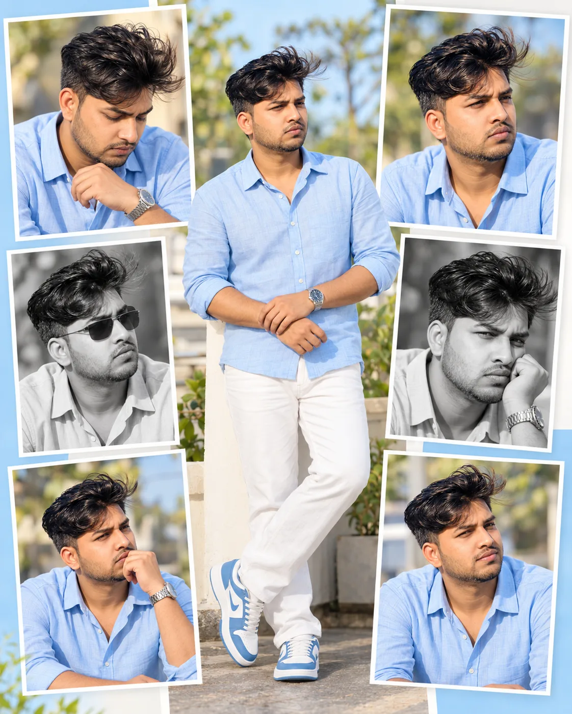 Elegant Blue Shirt Portrait Collage