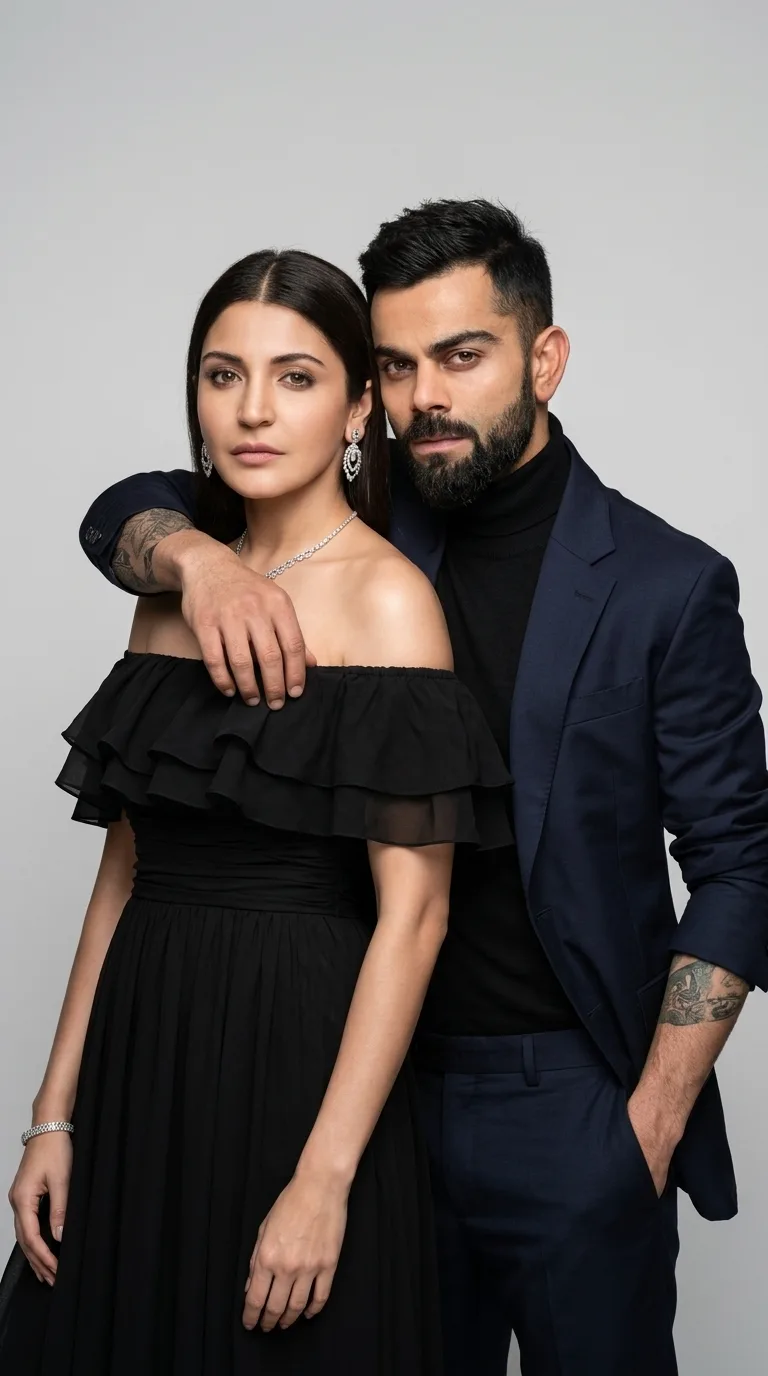 🖤✨ Elegant Couple Studio Portrait – Black Formal Fashion Photography