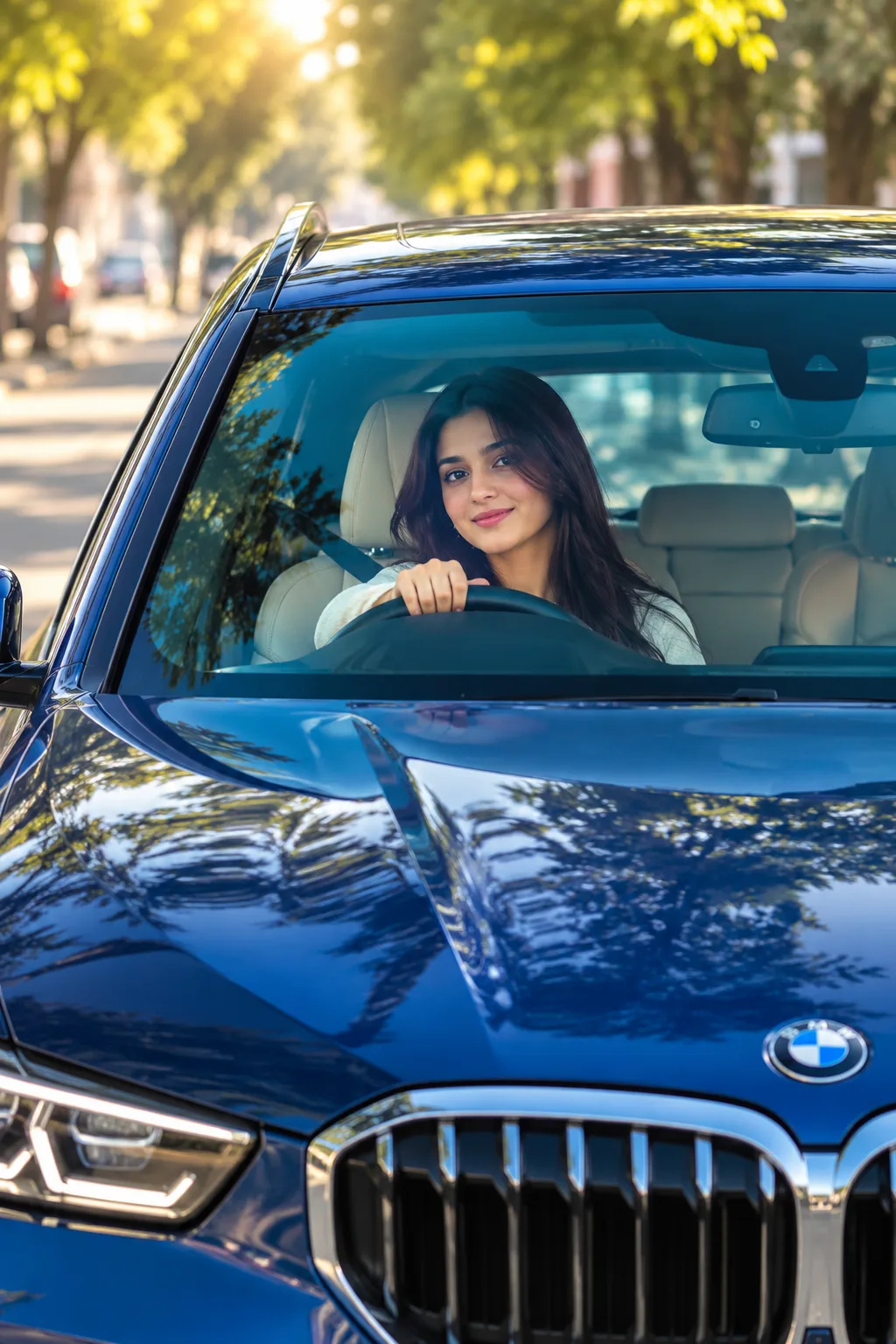 Ultra realistic cinematic portrait of a young girl in a car 🚗