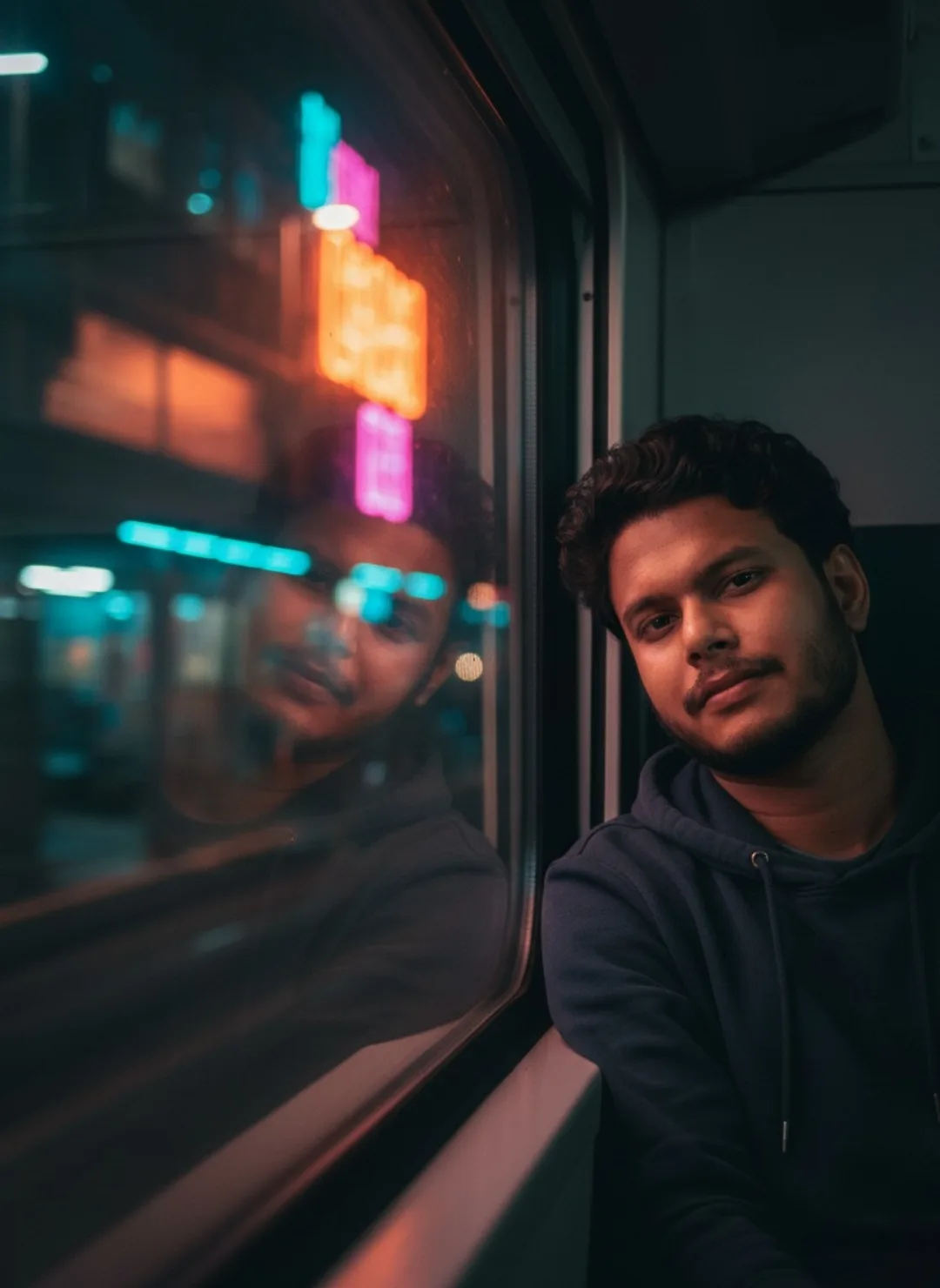 Neon Train Reflection