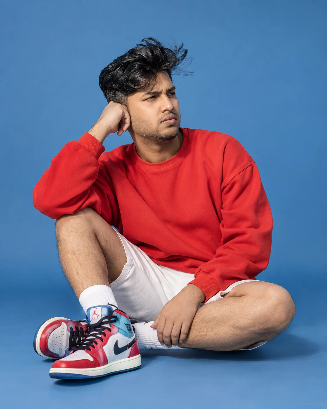 Red Sweatshirt Studio Portrait