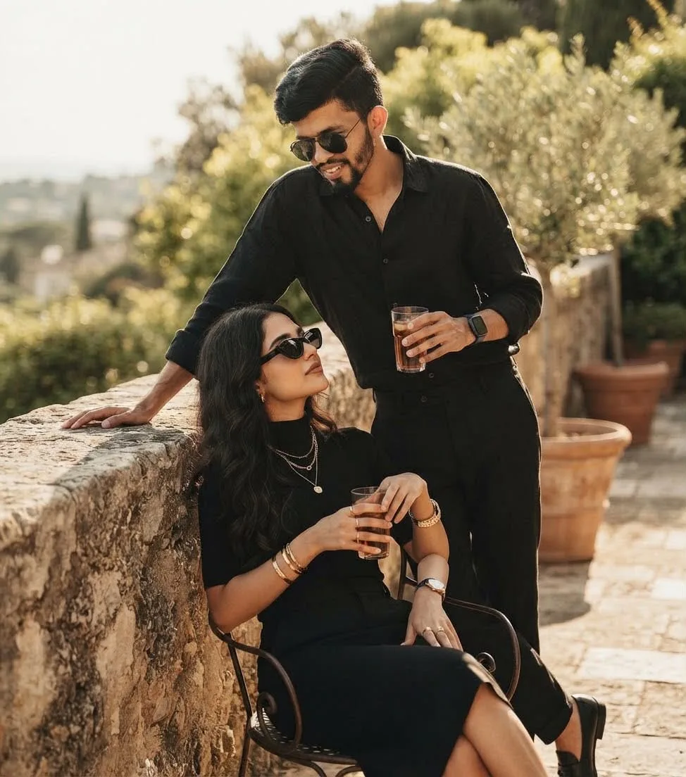 Elegant Black Outfit Couple Portrait