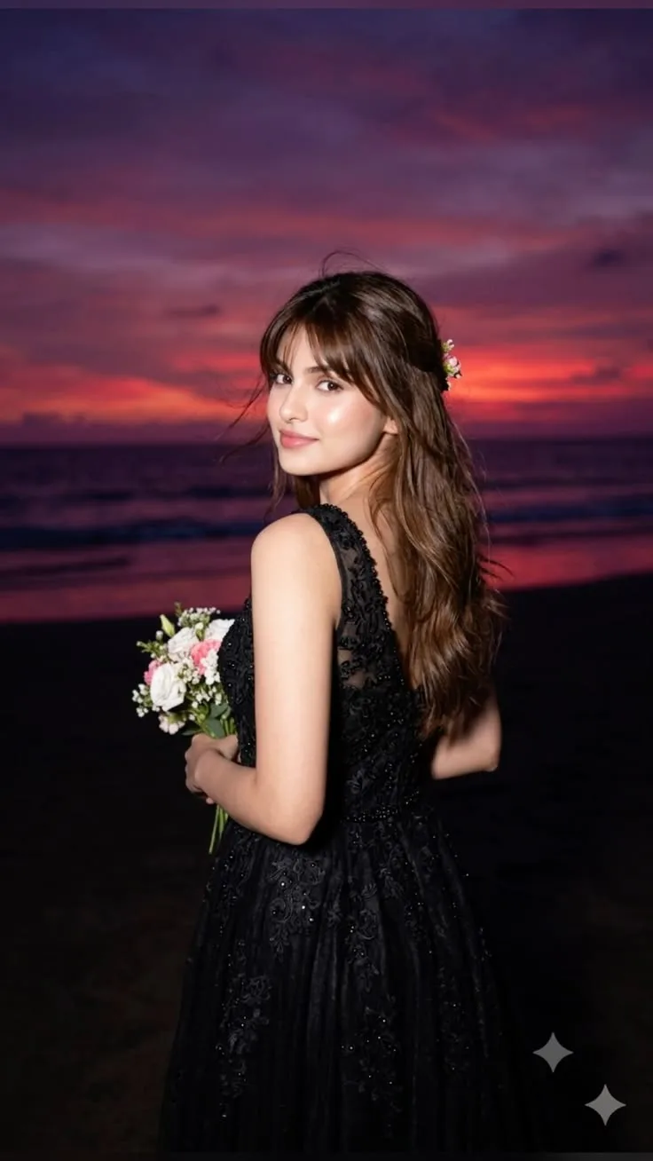 Black Gown Sunset Beach Photoshoot 🌅🖤