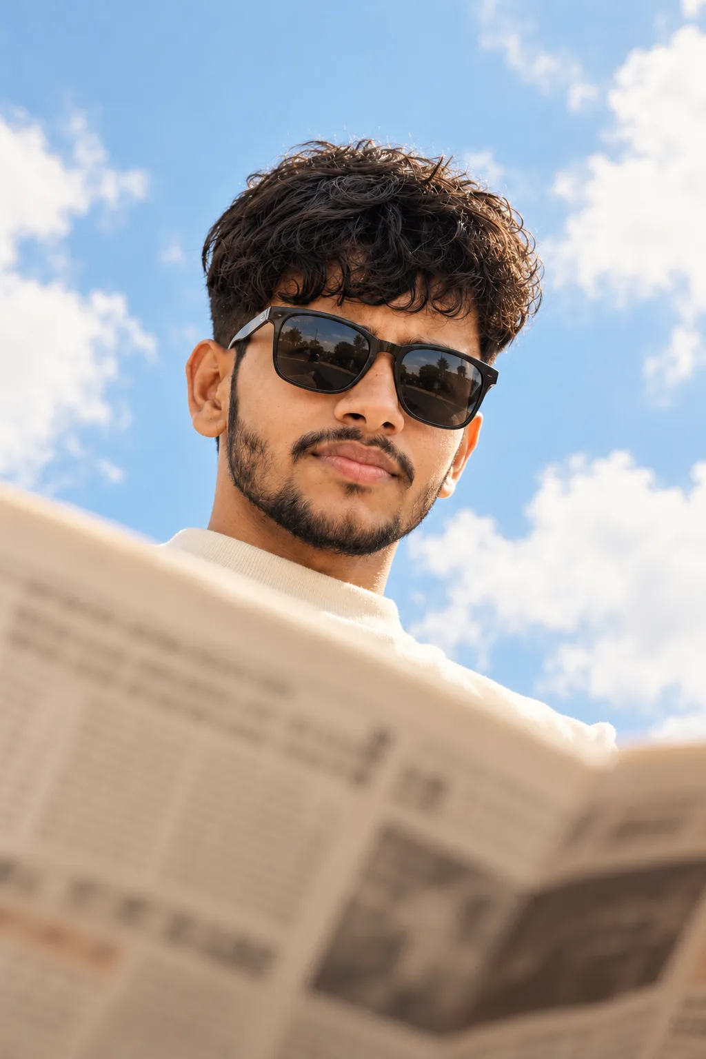 Low-Angle Newspaper Portrait