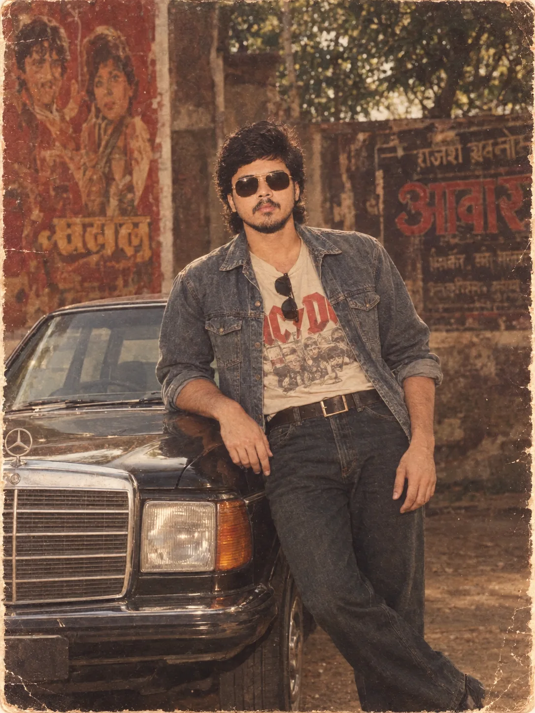 “Vintage Mercedes-Benz W123 — 1980s Indian Street Portrait”