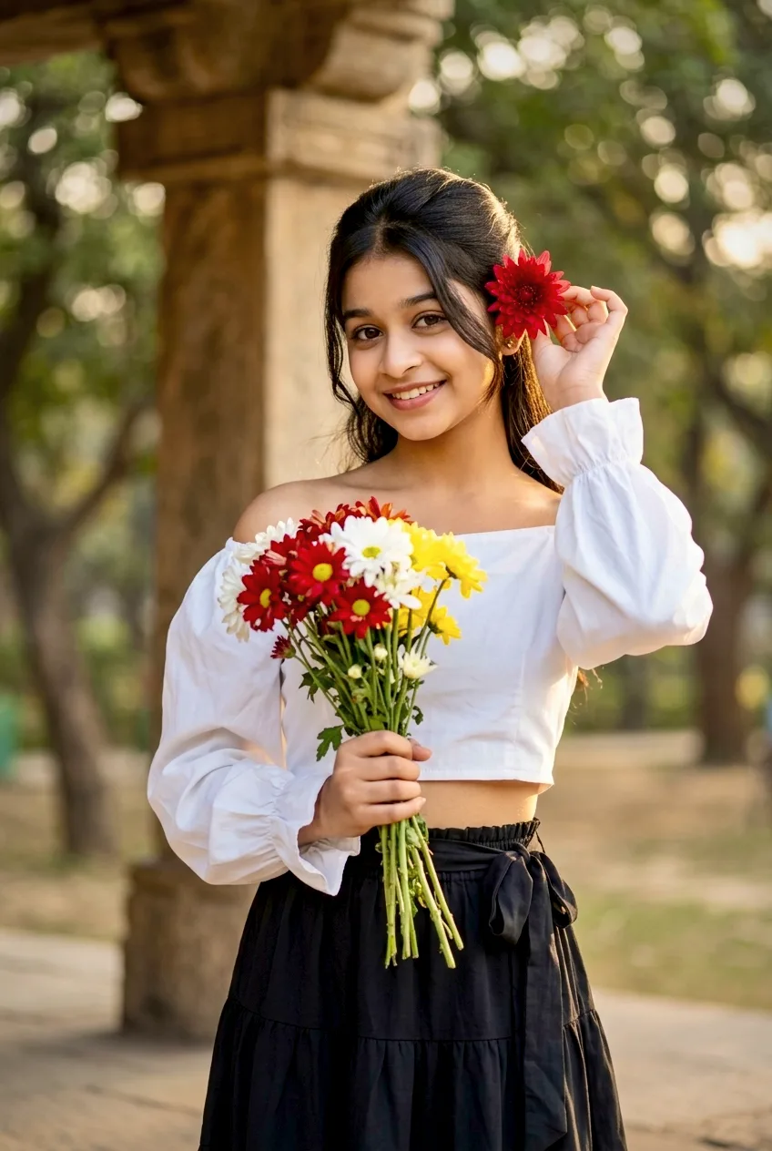 Charming Off-Shoulder Top Garden Floral Portrait