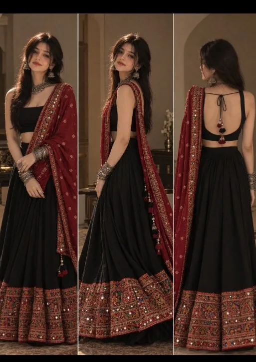 Elegant Red & Black  Lehenga Fashion Portrait
