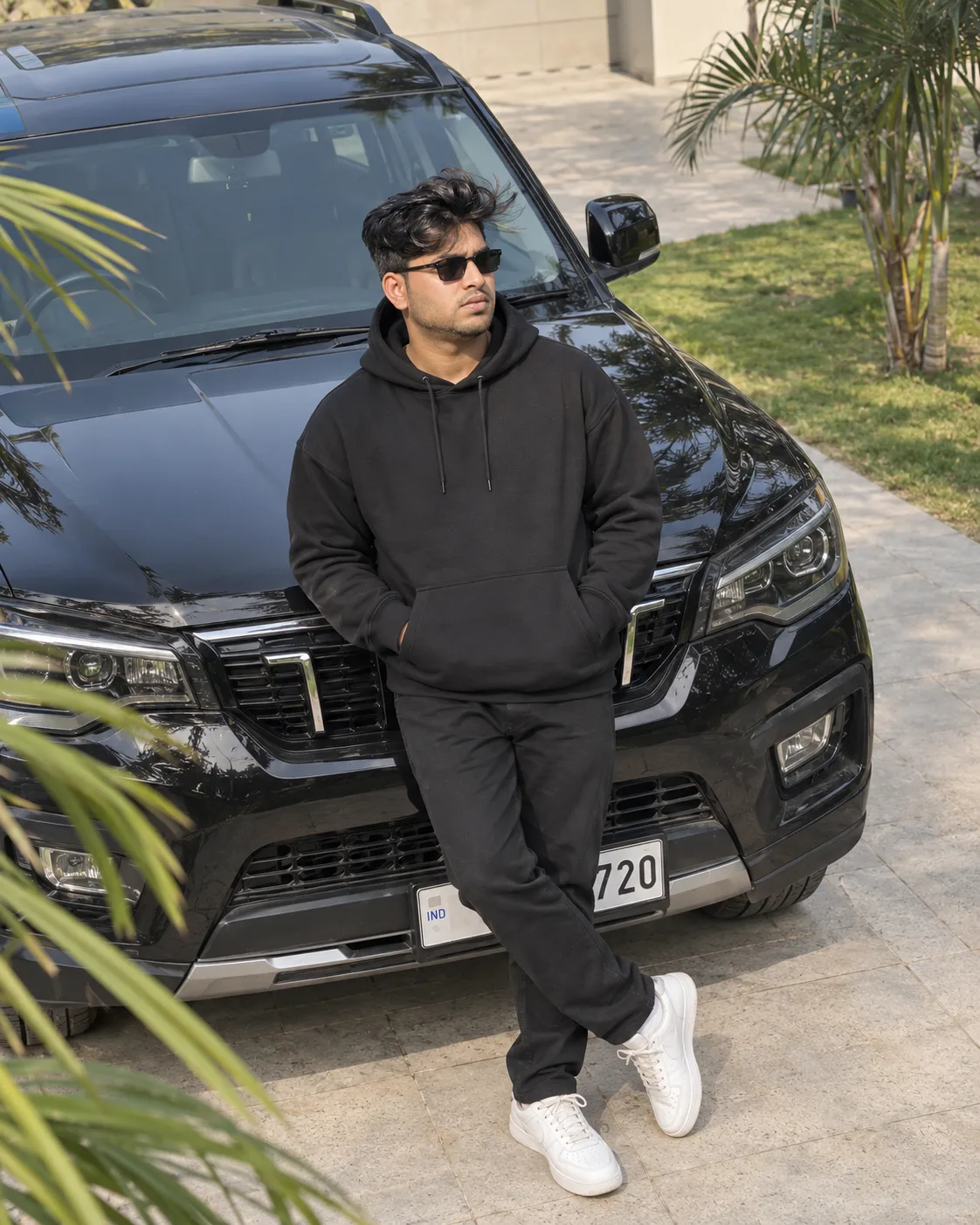 Black Hoodie Car Portrait