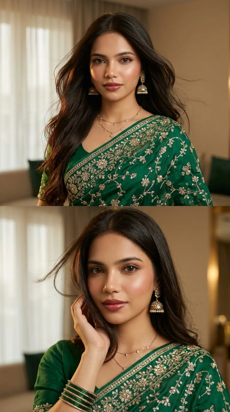 deep emerald-green embellished saree