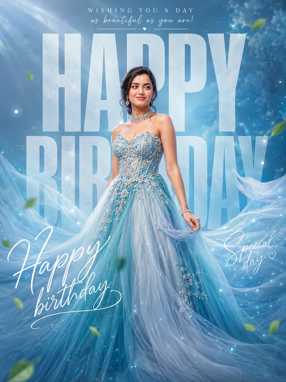 ultra-realistic cinematic birthday poster elegant indian woman