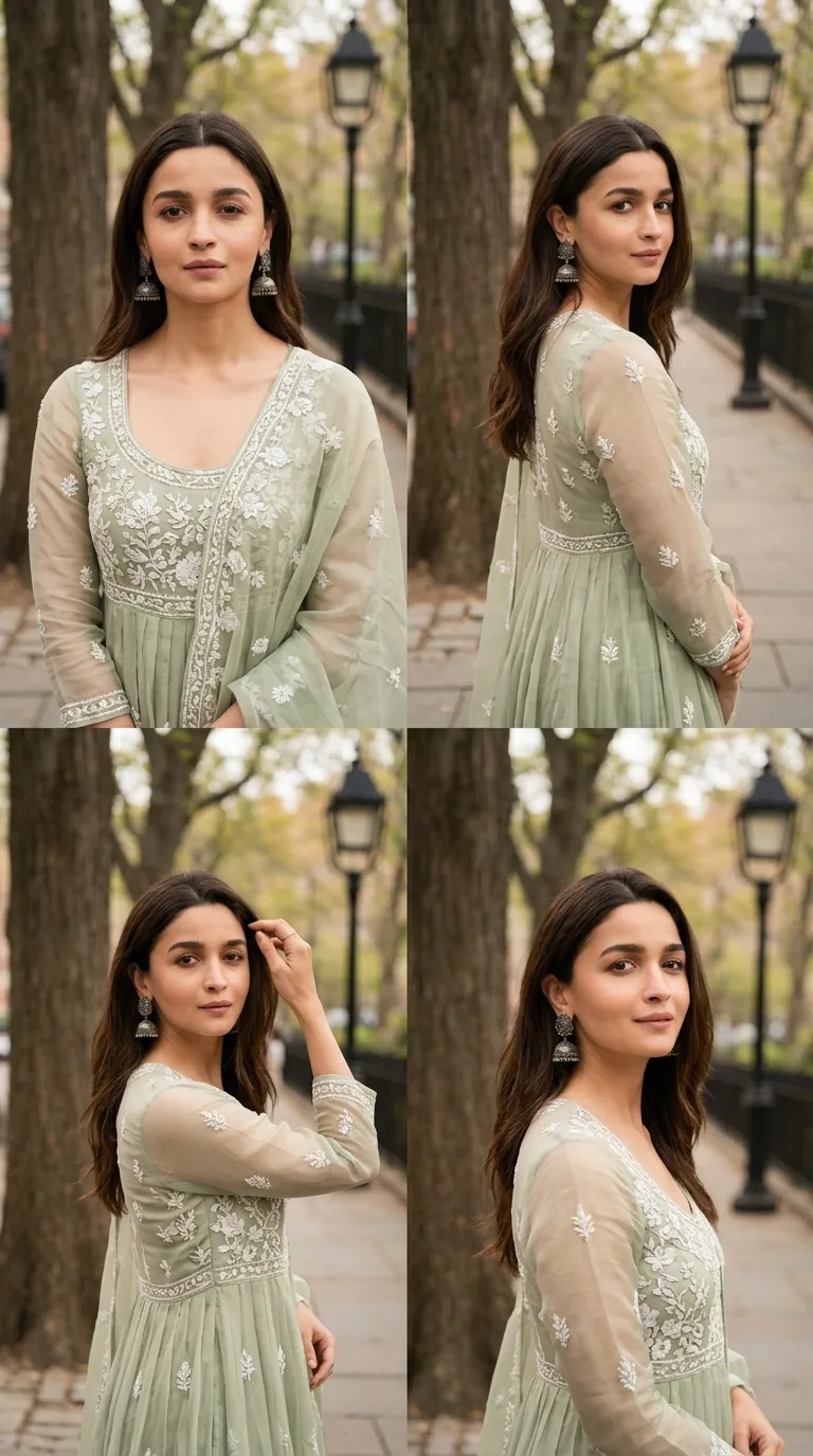 🌿✨ Sage Green Anarkali Look – Elegant Outdoor Fashion Photography