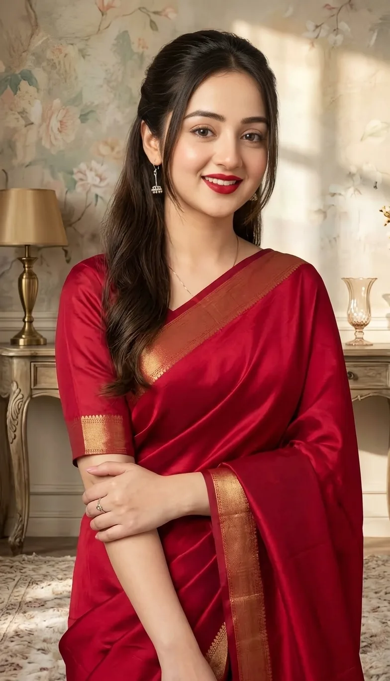 Elegant Red silk saree Portrait