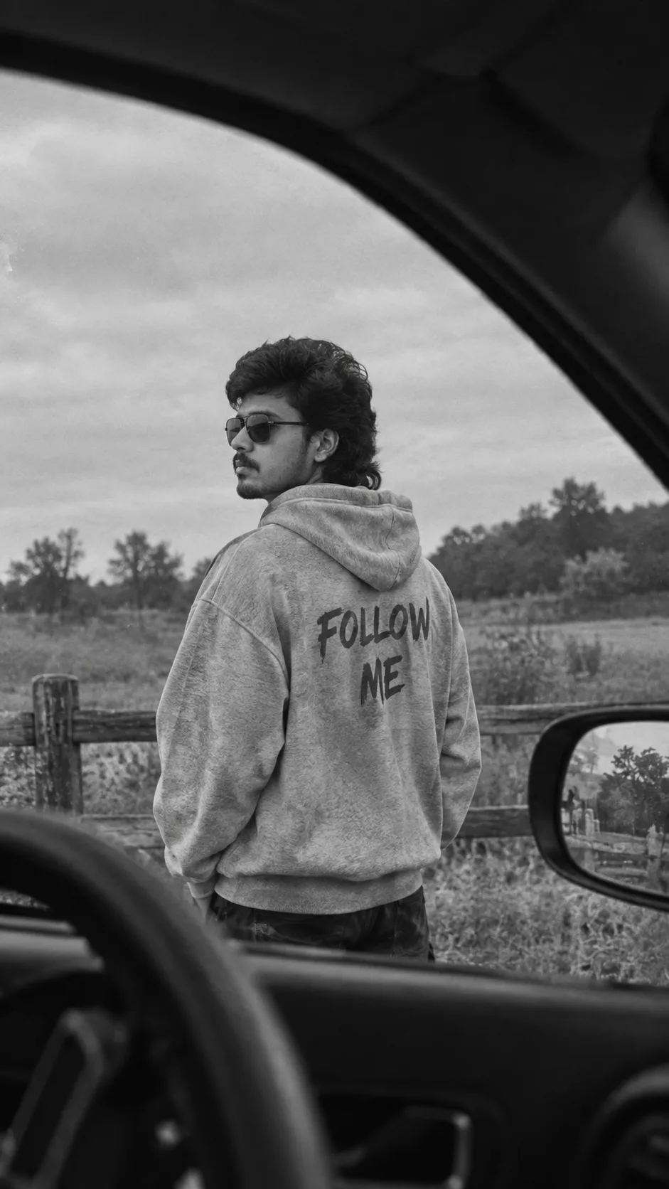 Black and White Car Window Portrait AI Prompt | Cinematic Street Photography