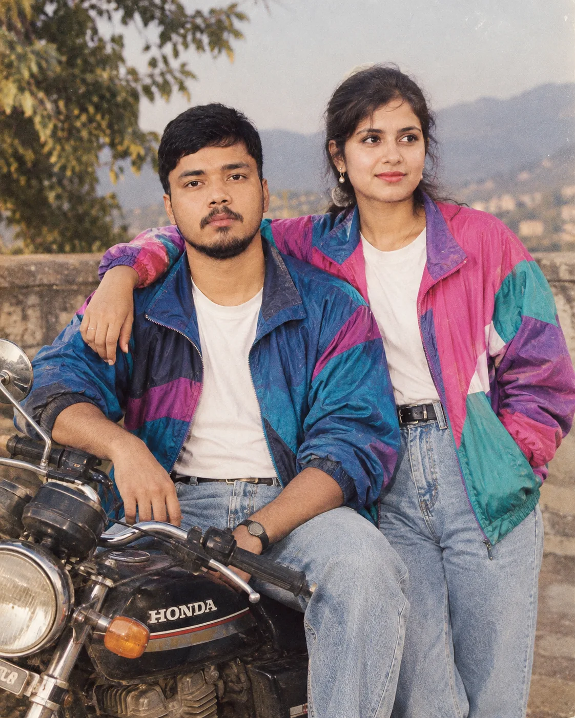 Ultra realistic cinematic retro 1980s style couple photograph