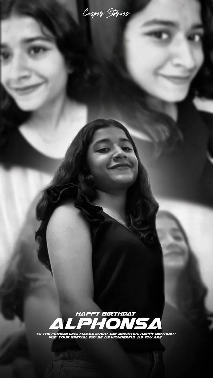 Black and White Birthday Collage Portrait of Young Woman